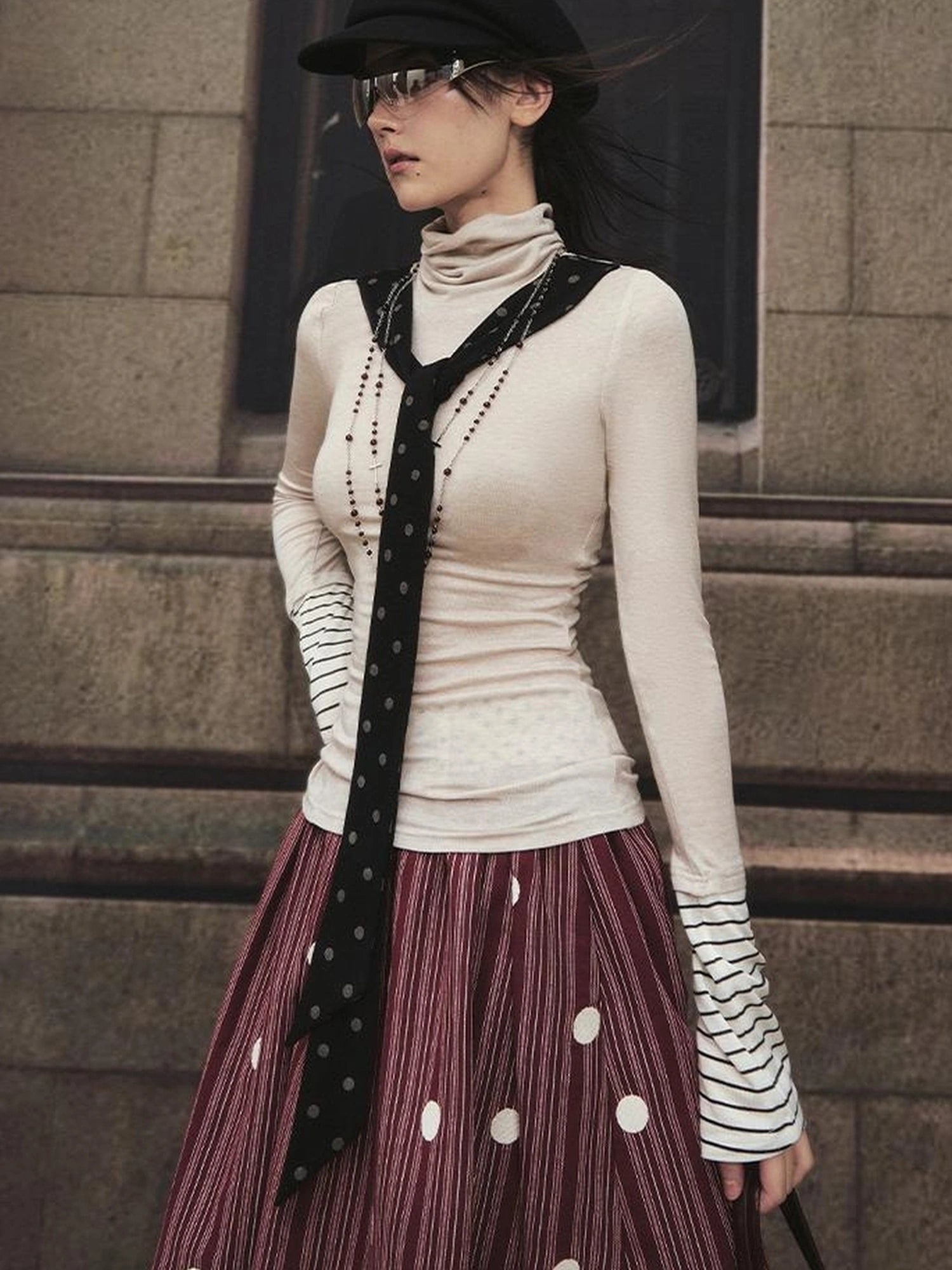 OfAkiva Akiva Diagonal Alley Ribbed Turtleneck Slim Fit Long Sleeve Top