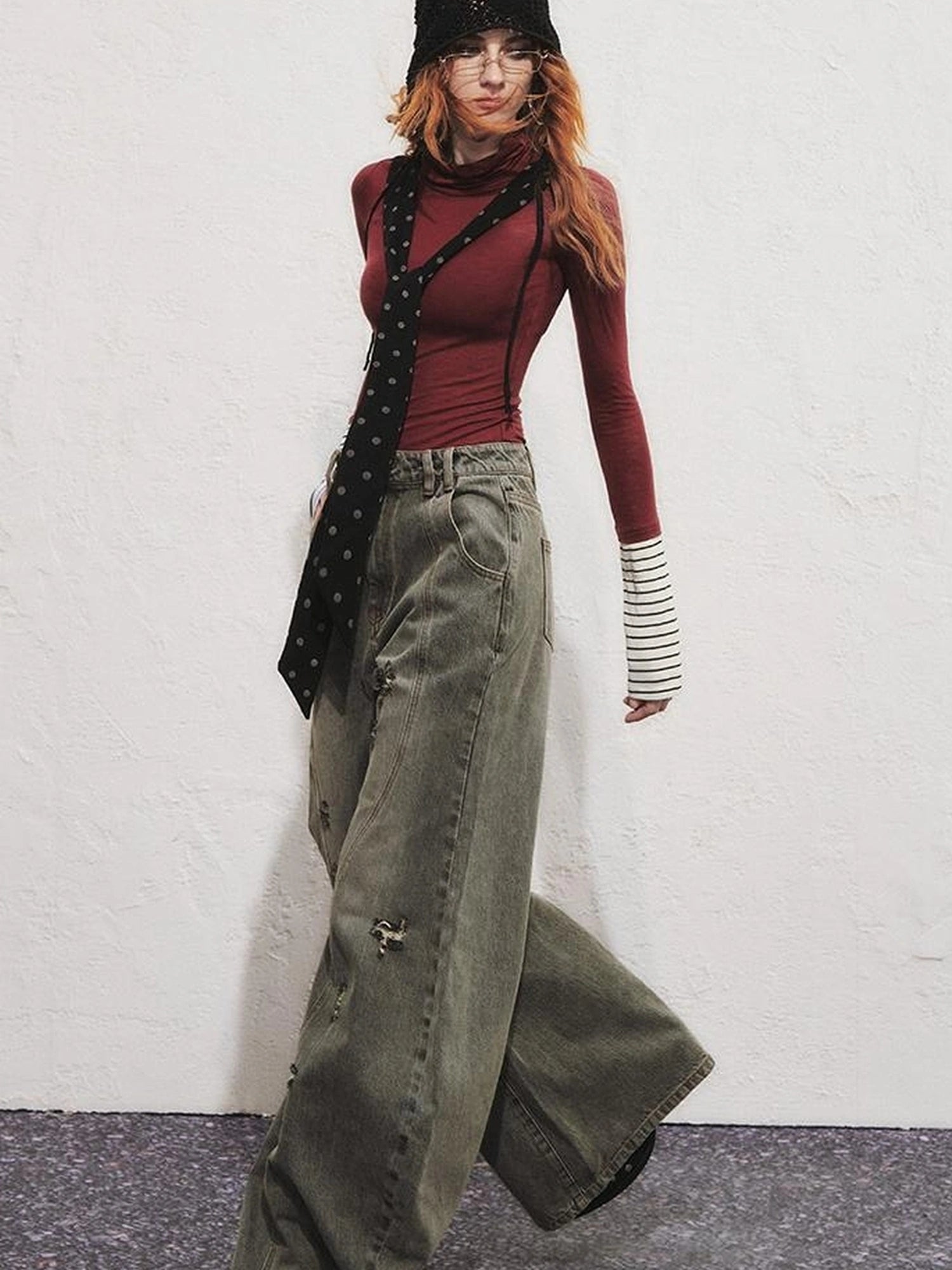 OfAkiva Akiva Diagonal Alley Ribbed Turtleneck Slim Fit Long Sleeve Top