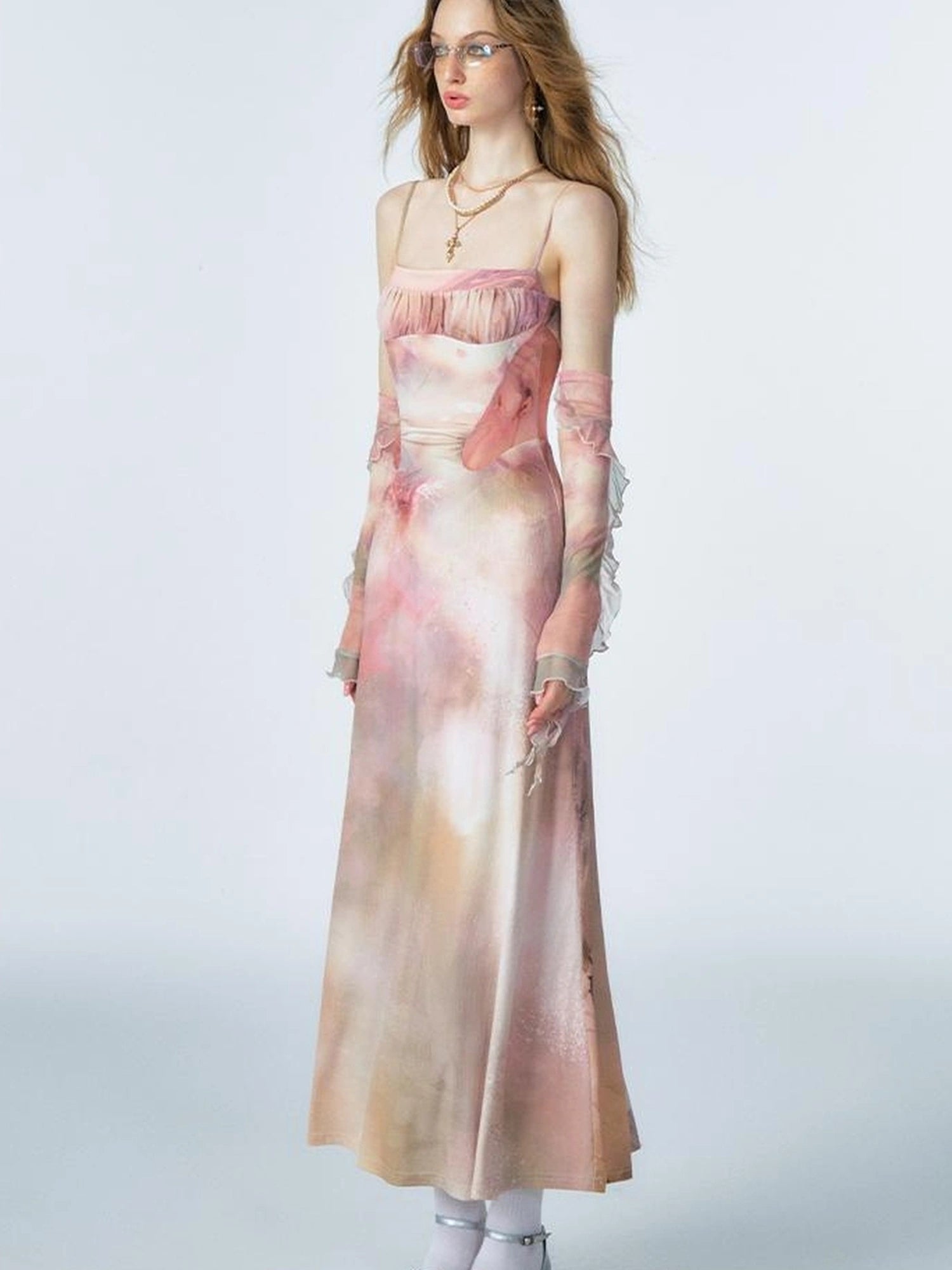 OfAkiva Akiva Ethereal Ombre Chiffon Slip Dress