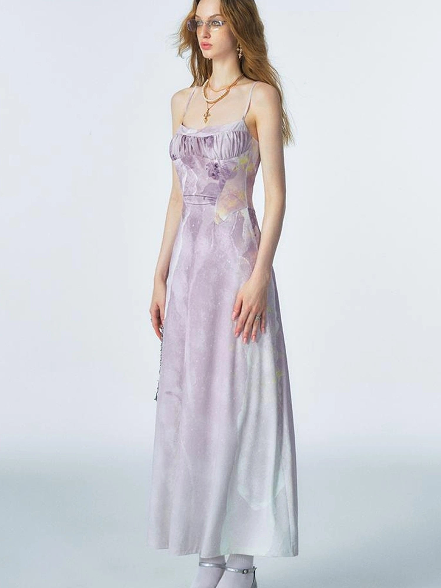 OfAkiva Akiva Ethereal Ombre Chiffon Slip Dress