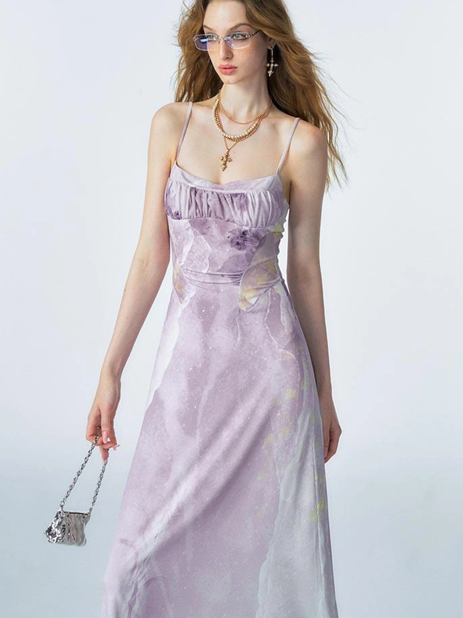 OfAkiva Akiva Ethereal Ombre Chiffon Slip Dress