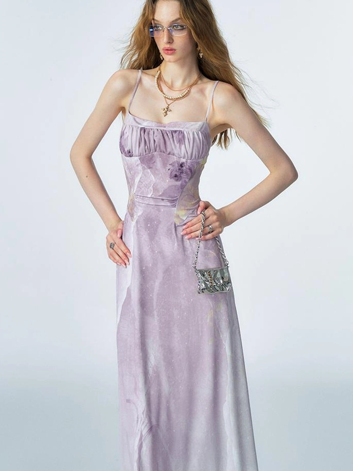 OfAkiva Akiva Ethereal Ombre Chiffon Slip Dress