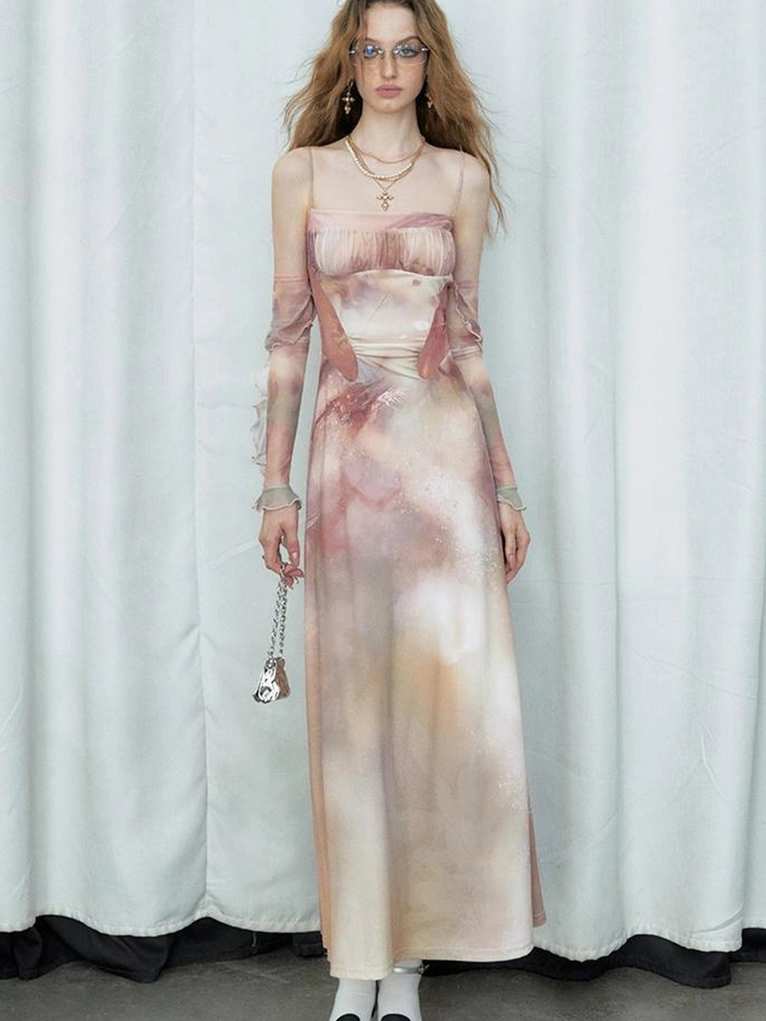 OfAkiva Akiva Ethereal Ombre Chiffon Slip Dress