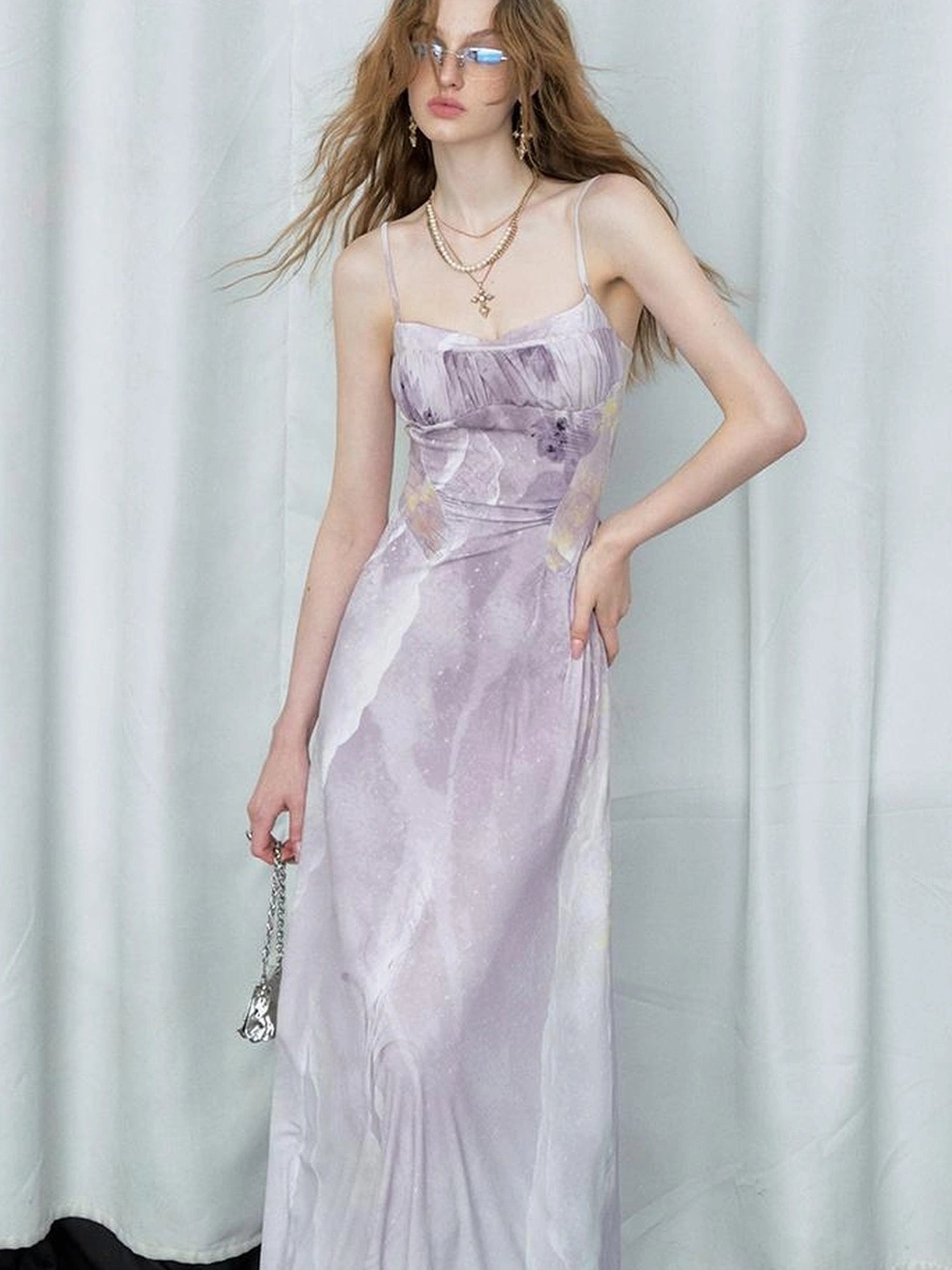 OfAkiva Akiva Ethereal Ombre Chiffon Slip Dress