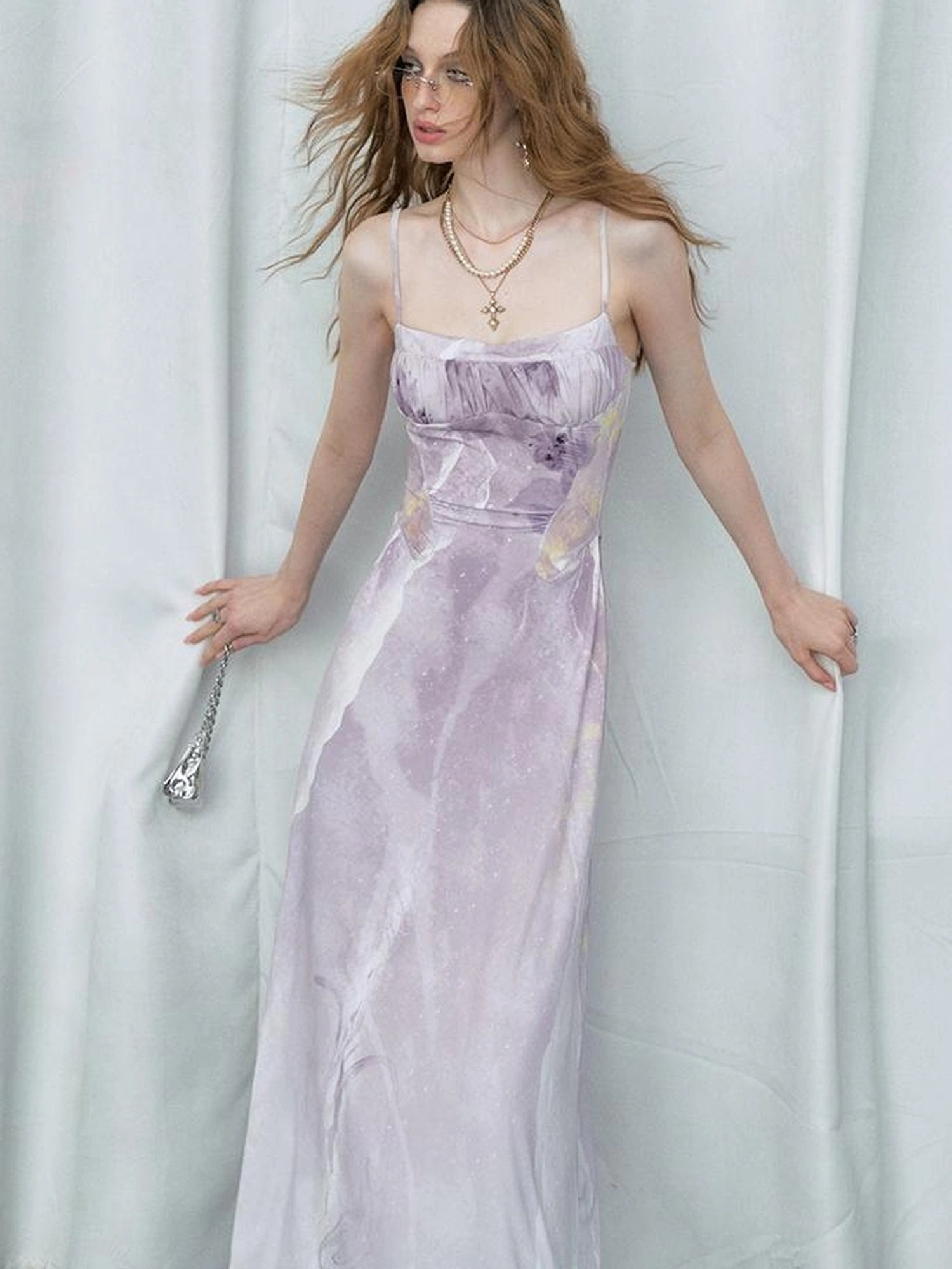 OfAkiva Akiva Ethereal Ombre Chiffon Slip Dress