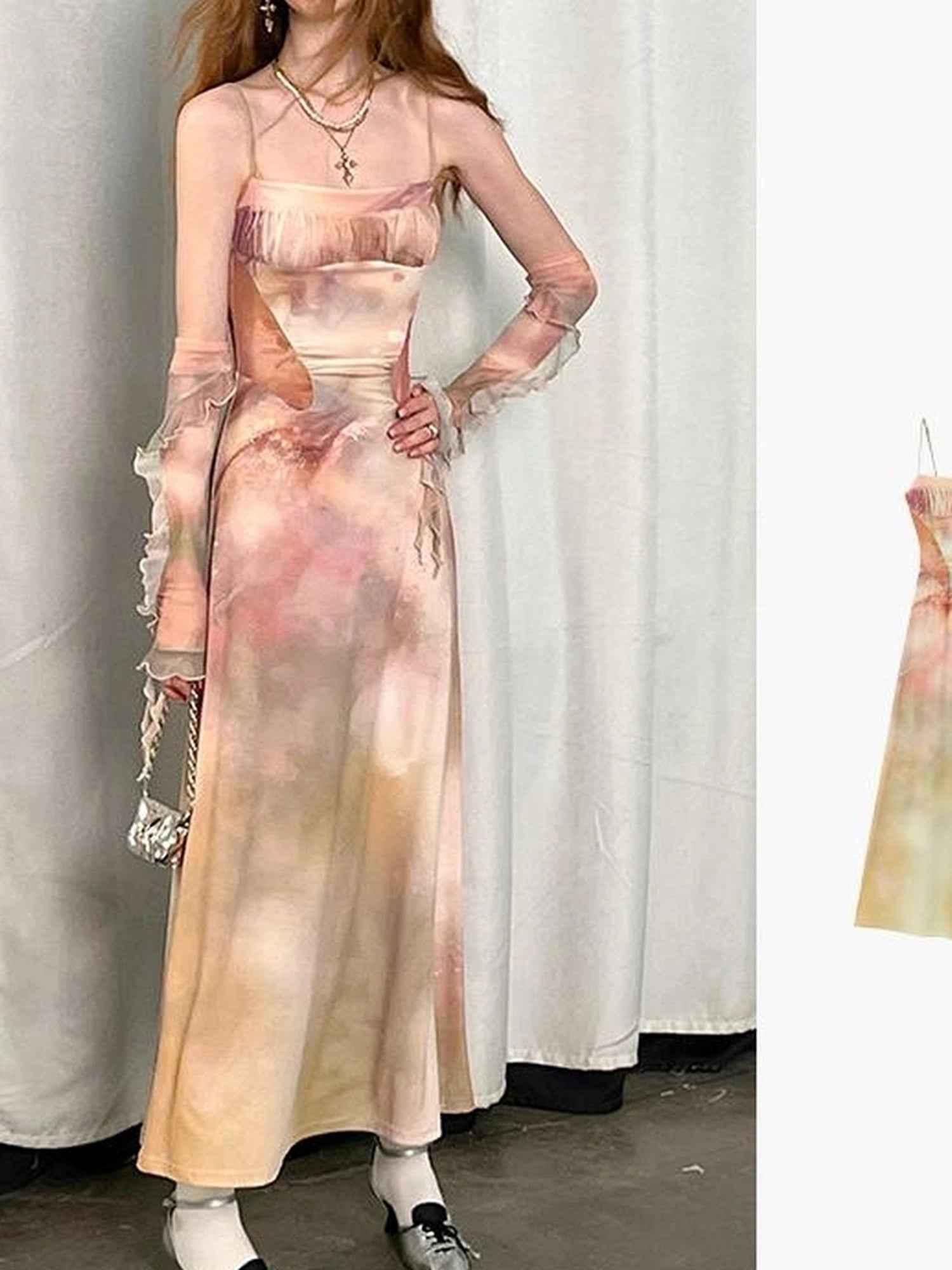 OfAkiva Akiva Ethereal Ombre Chiffon Slip Dress