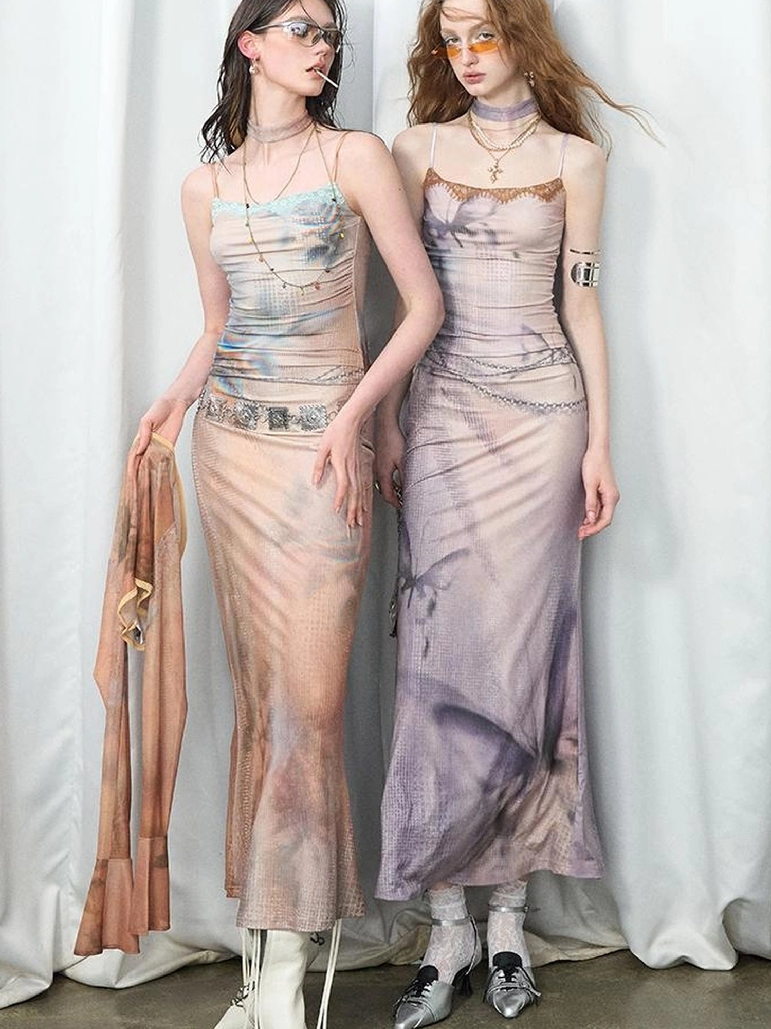 OfAkiva Akiva Floral Lace Trimmed Knit Slip Dress