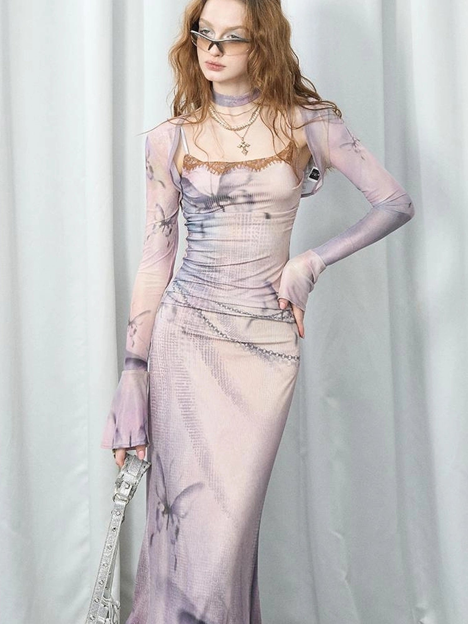 OfAkiva Akiva Floral Lace Trimmed Knit Slip Dress