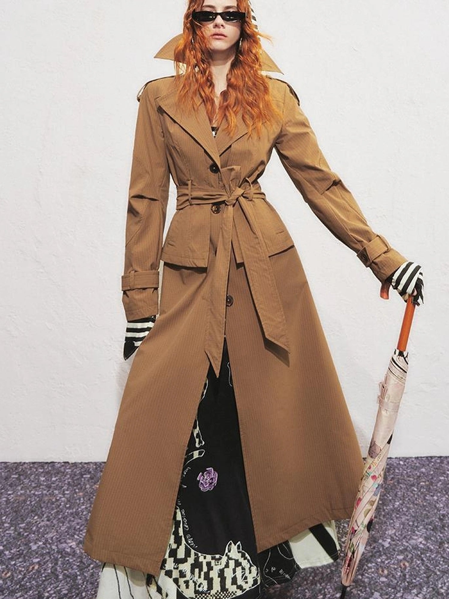 OfAkiva Akiva George Square Tri Color Long Trench Coat