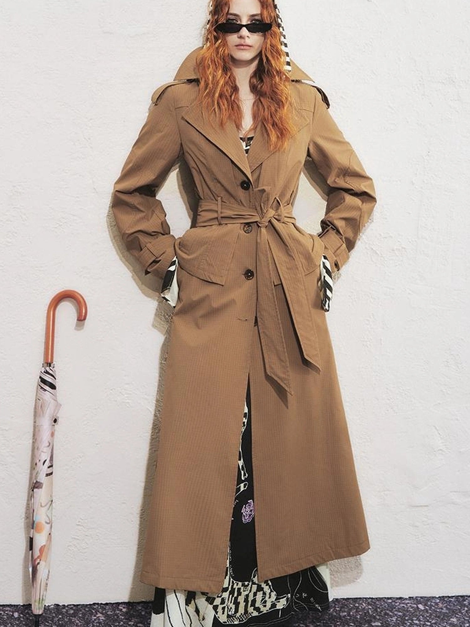 OfAkiva Akiva George Square Tri Color Long Trench Coat