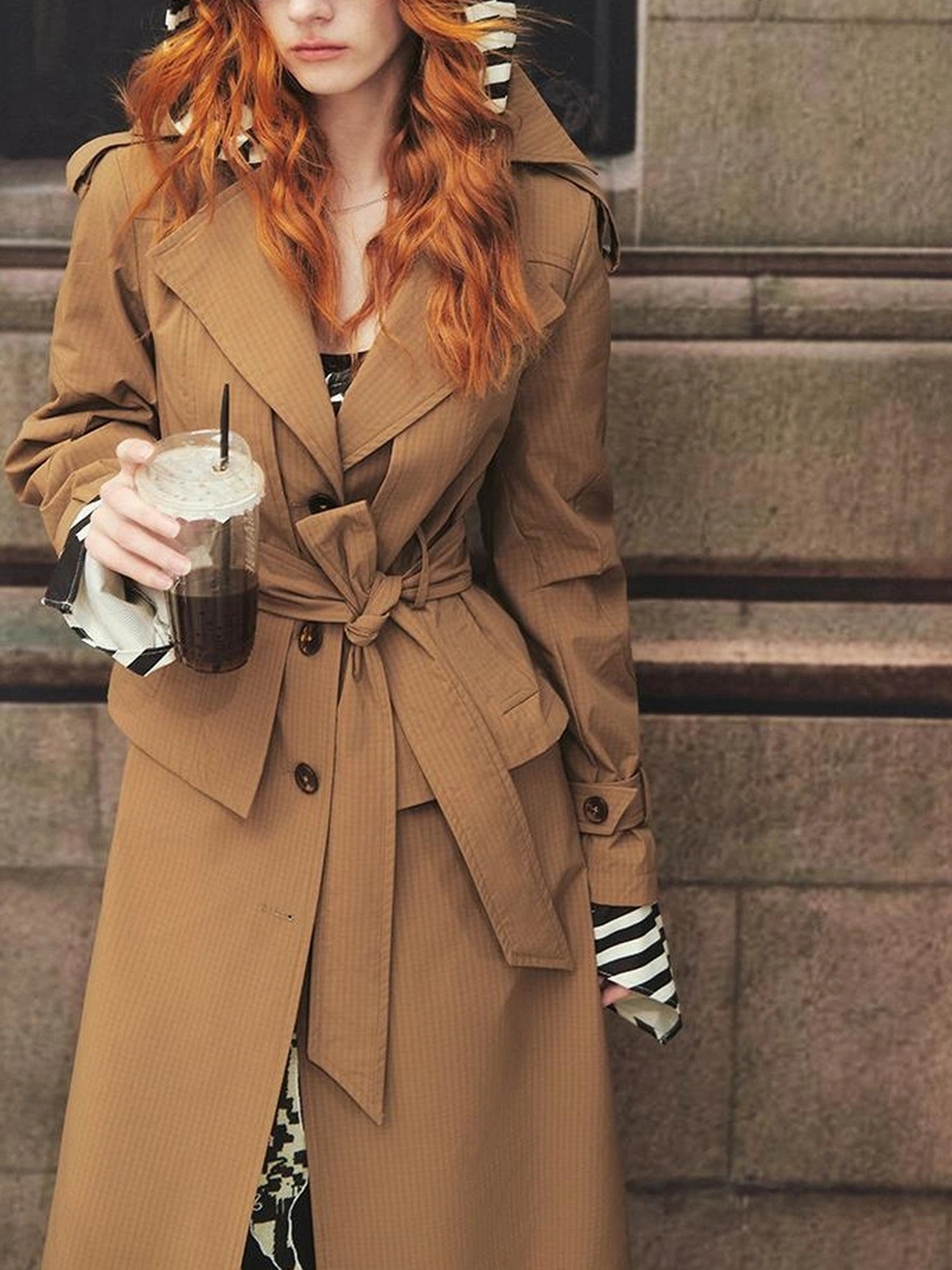OfAkiva Akiva George Square Tri Color Long Trench Coat