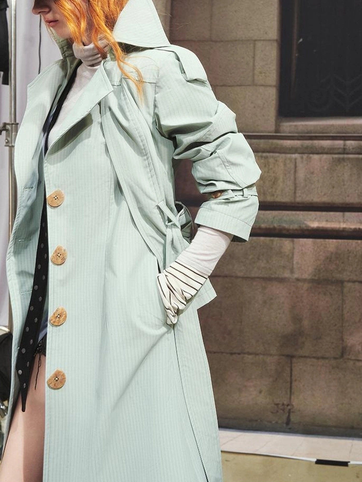 OfAkiva Akiva George Square Tri Color Long Trench Coat