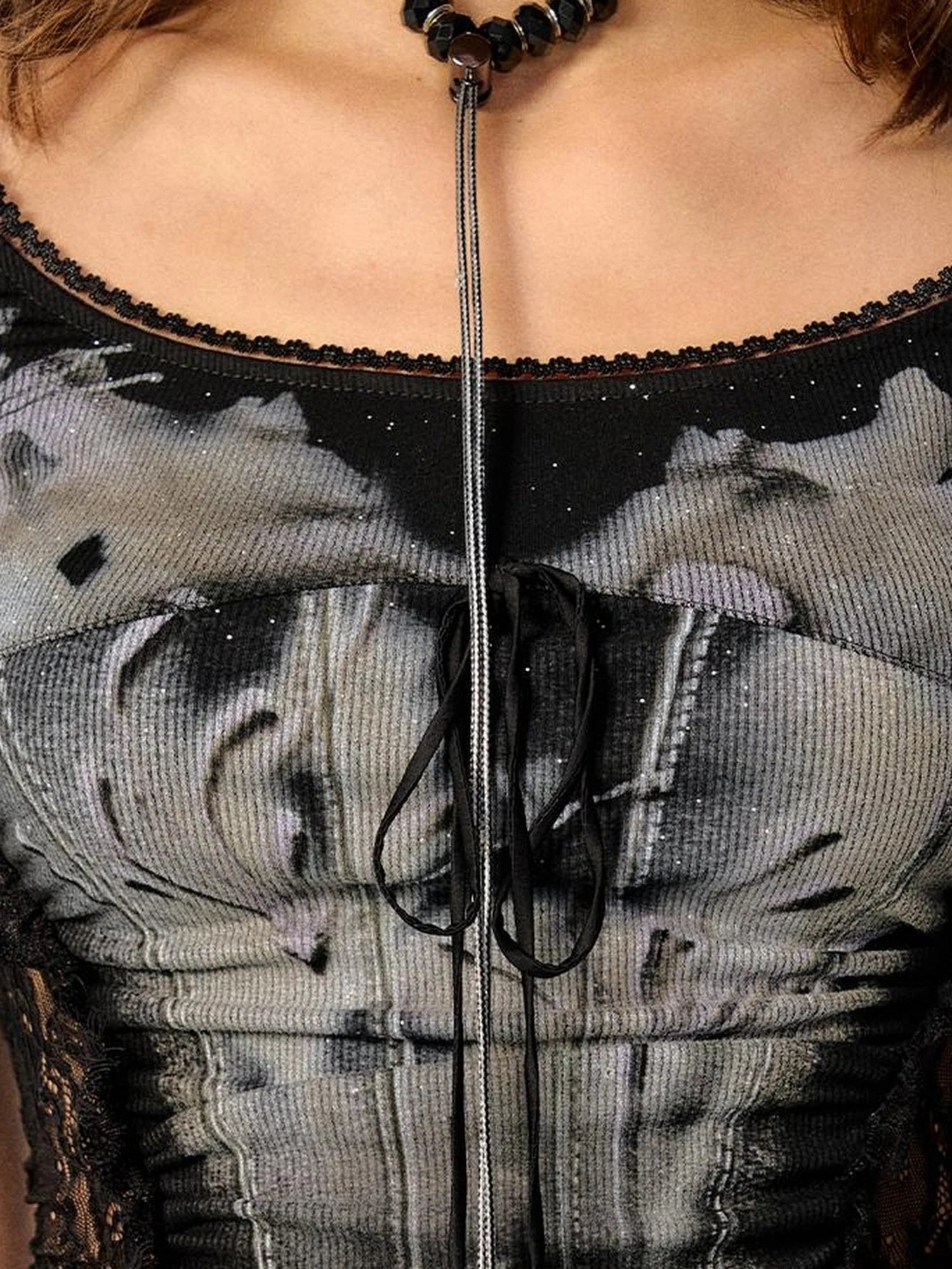 OfAkiva Akiva Lace Trimmed Iridescent Knit Top