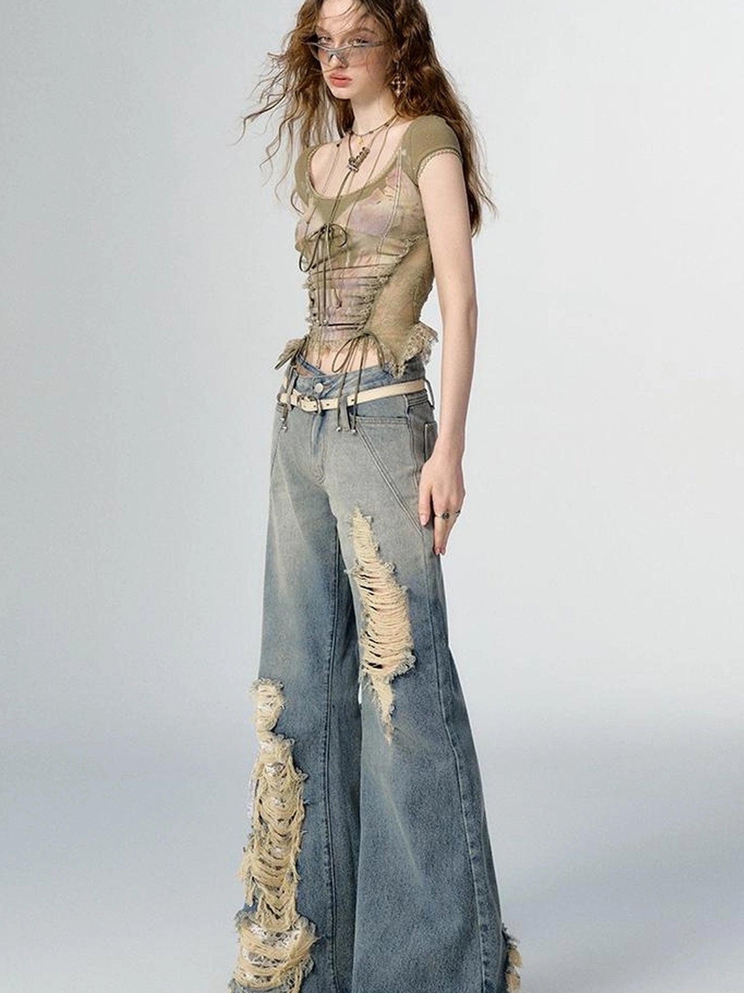 OfAkiva Akiva Lace Trimmed Iridescent Knit Top