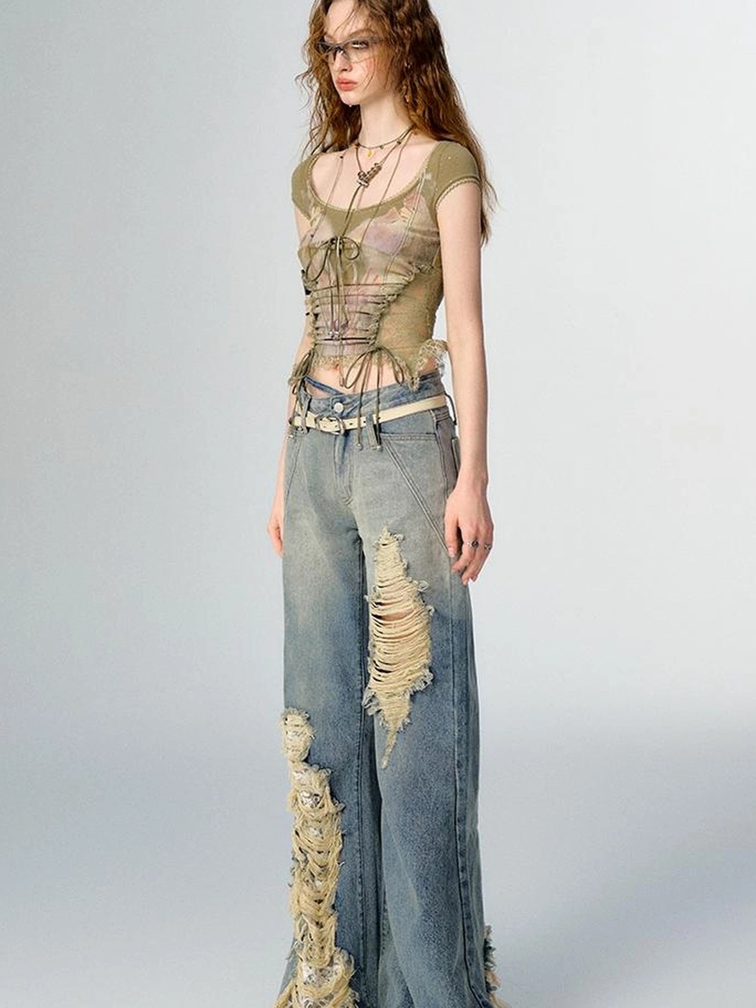 OfAkiva Akiva Lace Trimmed Iridescent Knit Top