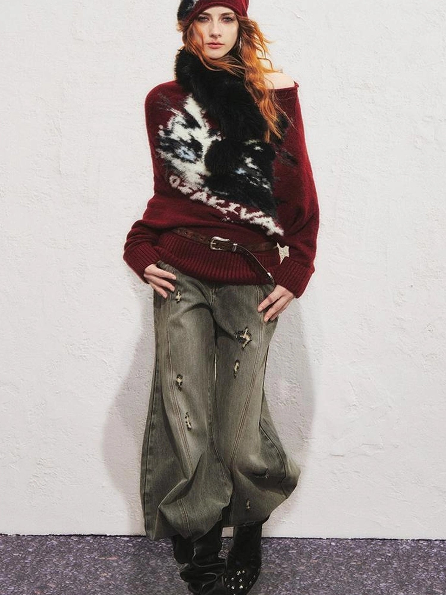 OfAkiva Akiva Lioncat Fluffy Sweater V-neck T-shirt Long Sleeve