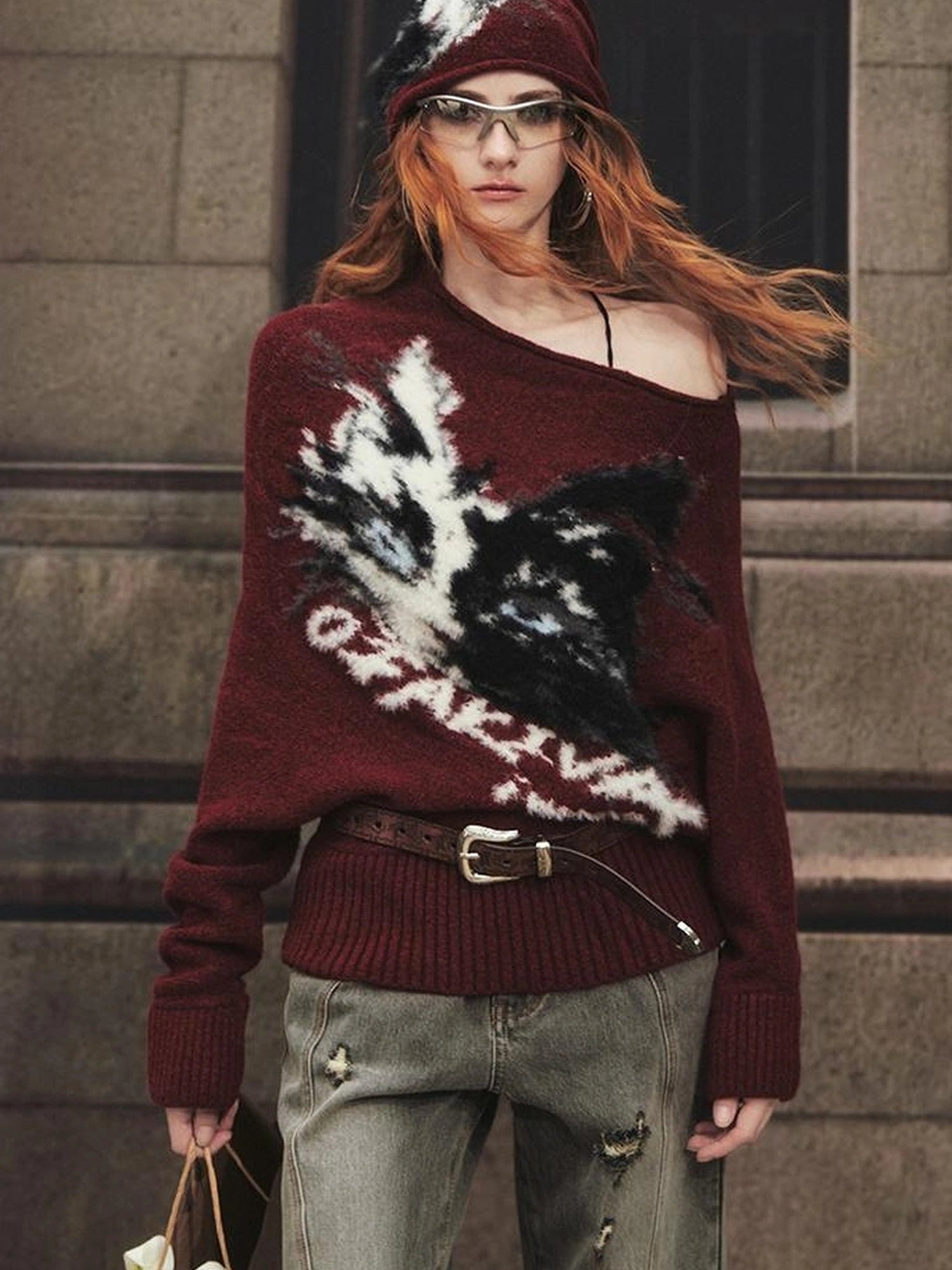 OfAkiva Akiva Lioncat Fluffy Sweater V-neck T-shirt Long Sleeve