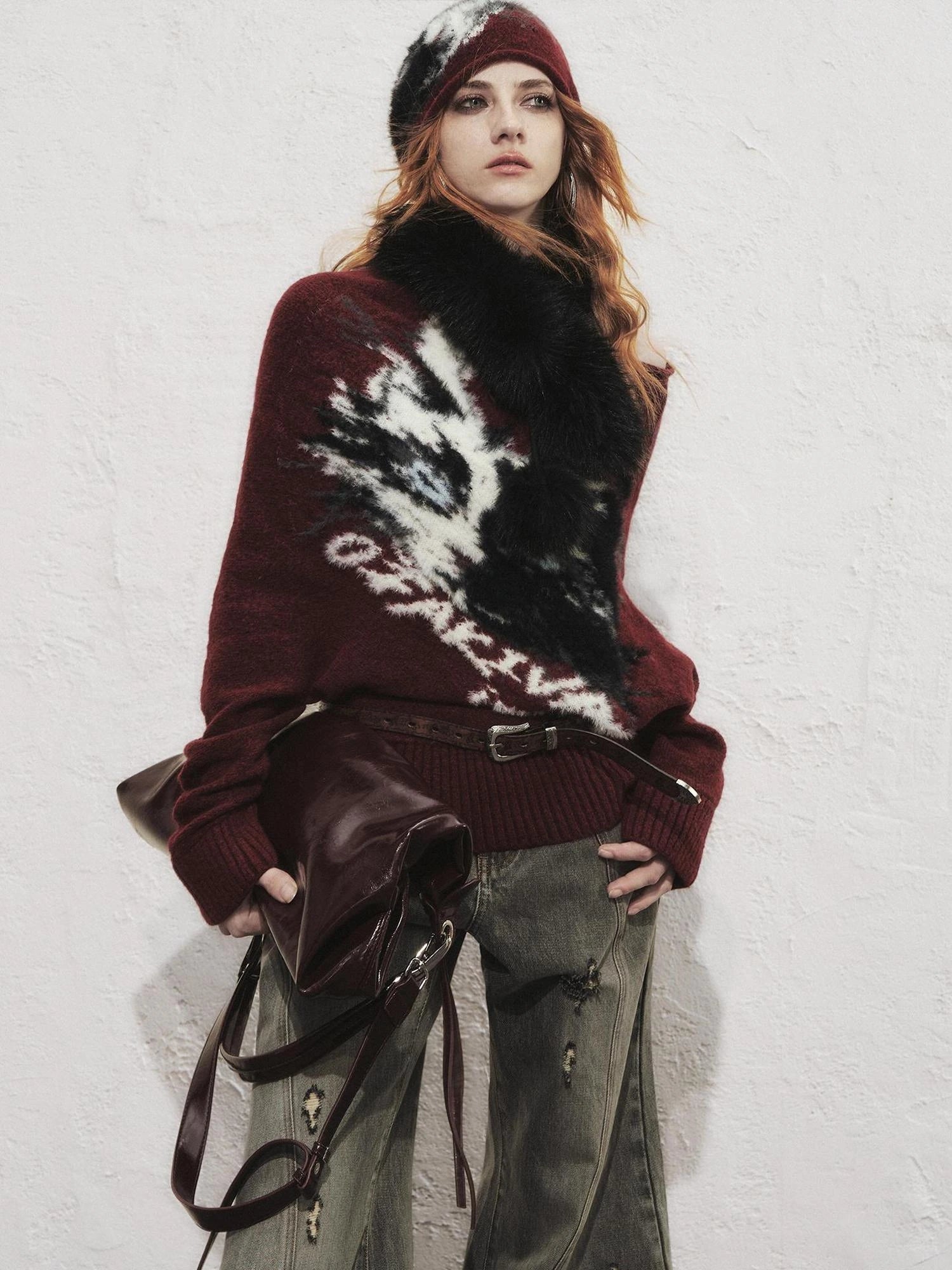 OfAkiva Akiva Lioncat Fluffy Sweater V-neck T-shirt Long Sleeve