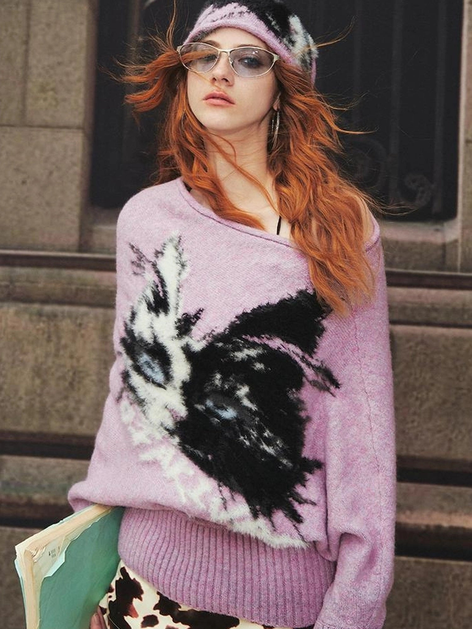 OfAkiva Akiva Lioncat Fluffy Sweater V-neck T-shirt Long Sleeve