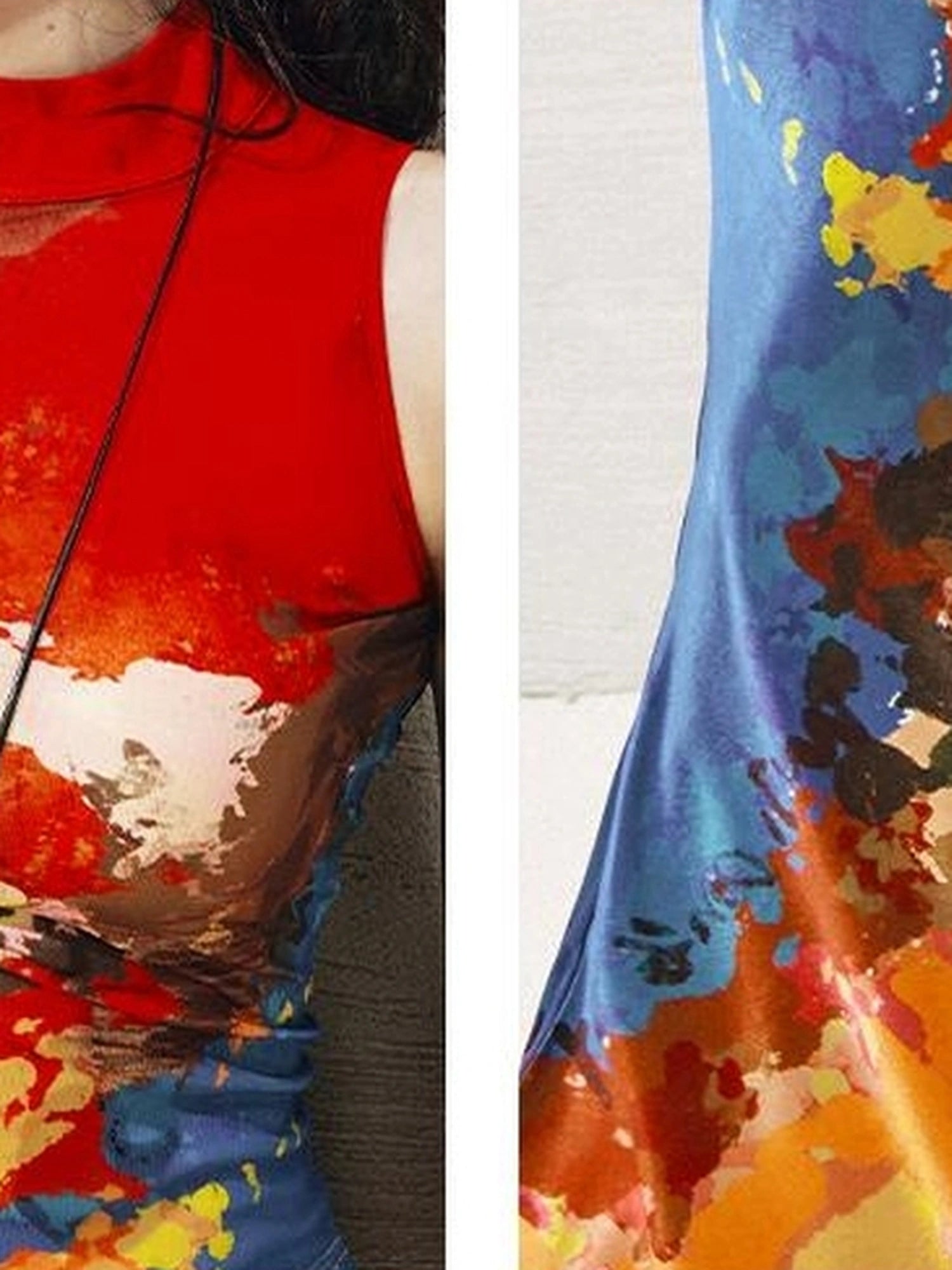 OfAkiva Akiva Nuwa Brushstroke Print Vest Bias Cut Skirt Set