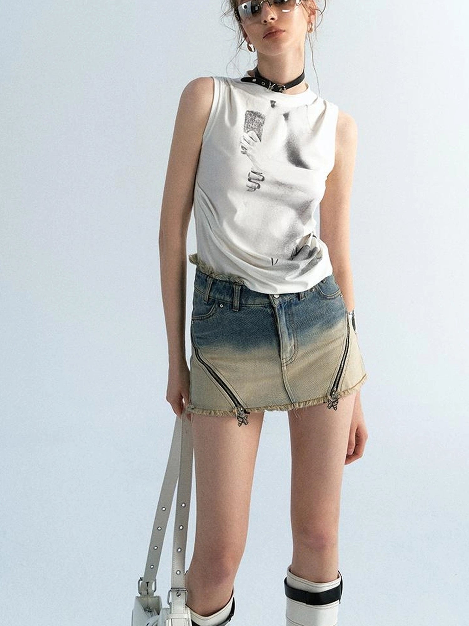 OfAkiva Akiva Ombre Washed Denim Shorts