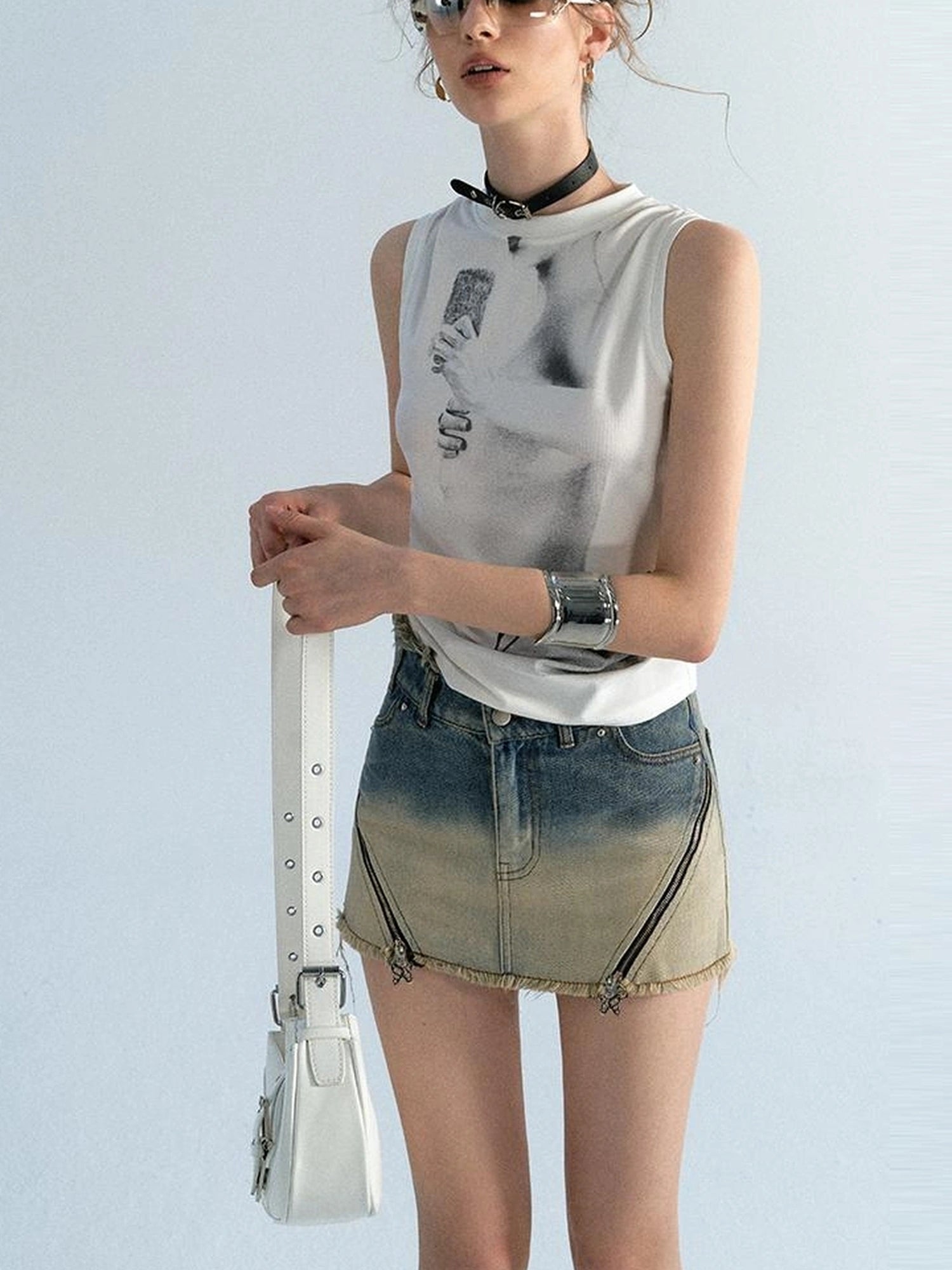 OfAkiva Akiva Ombre Washed Denim Shorts