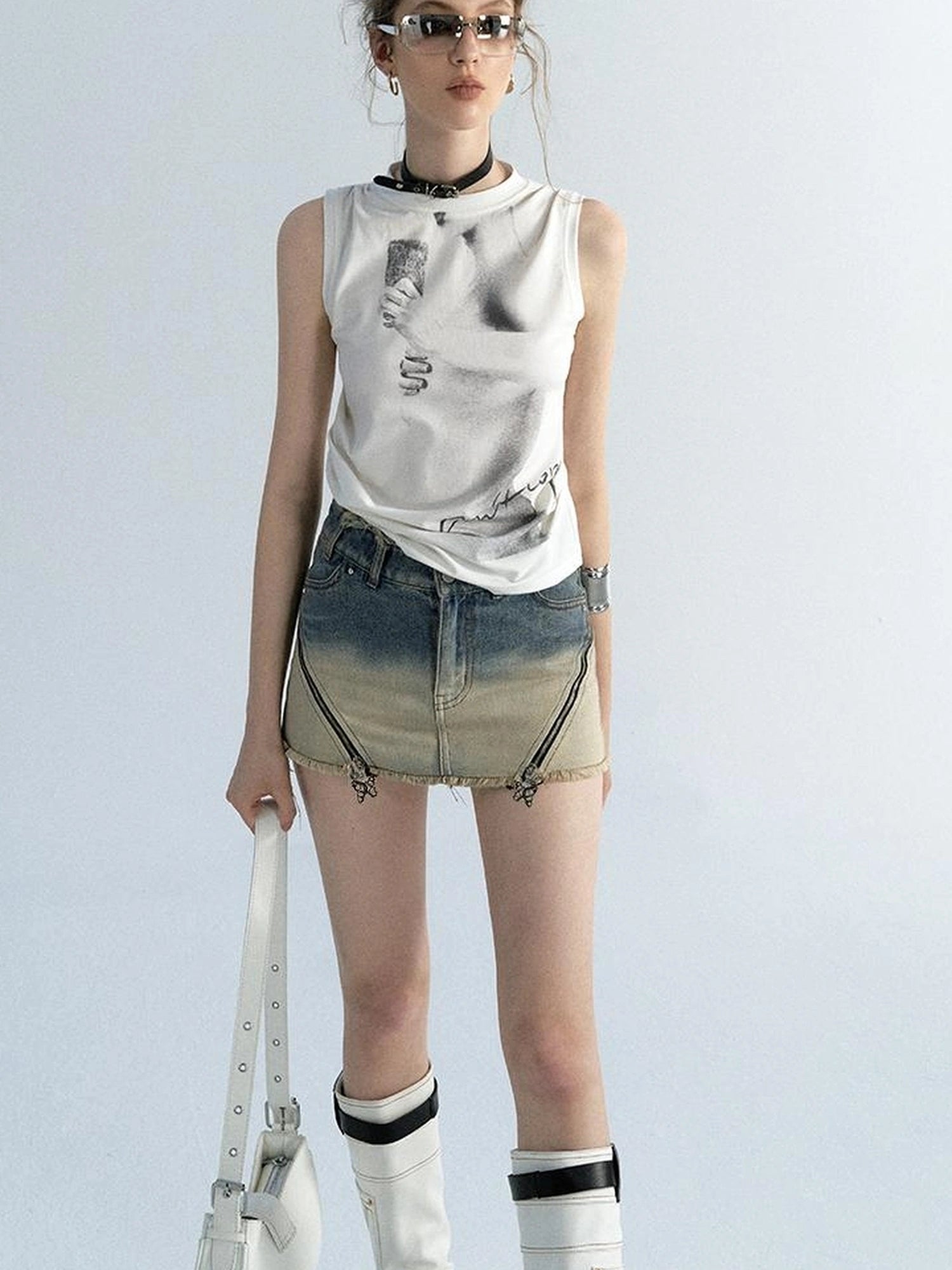 OfAkiva Akiva Ombre Washed Denim Shorts