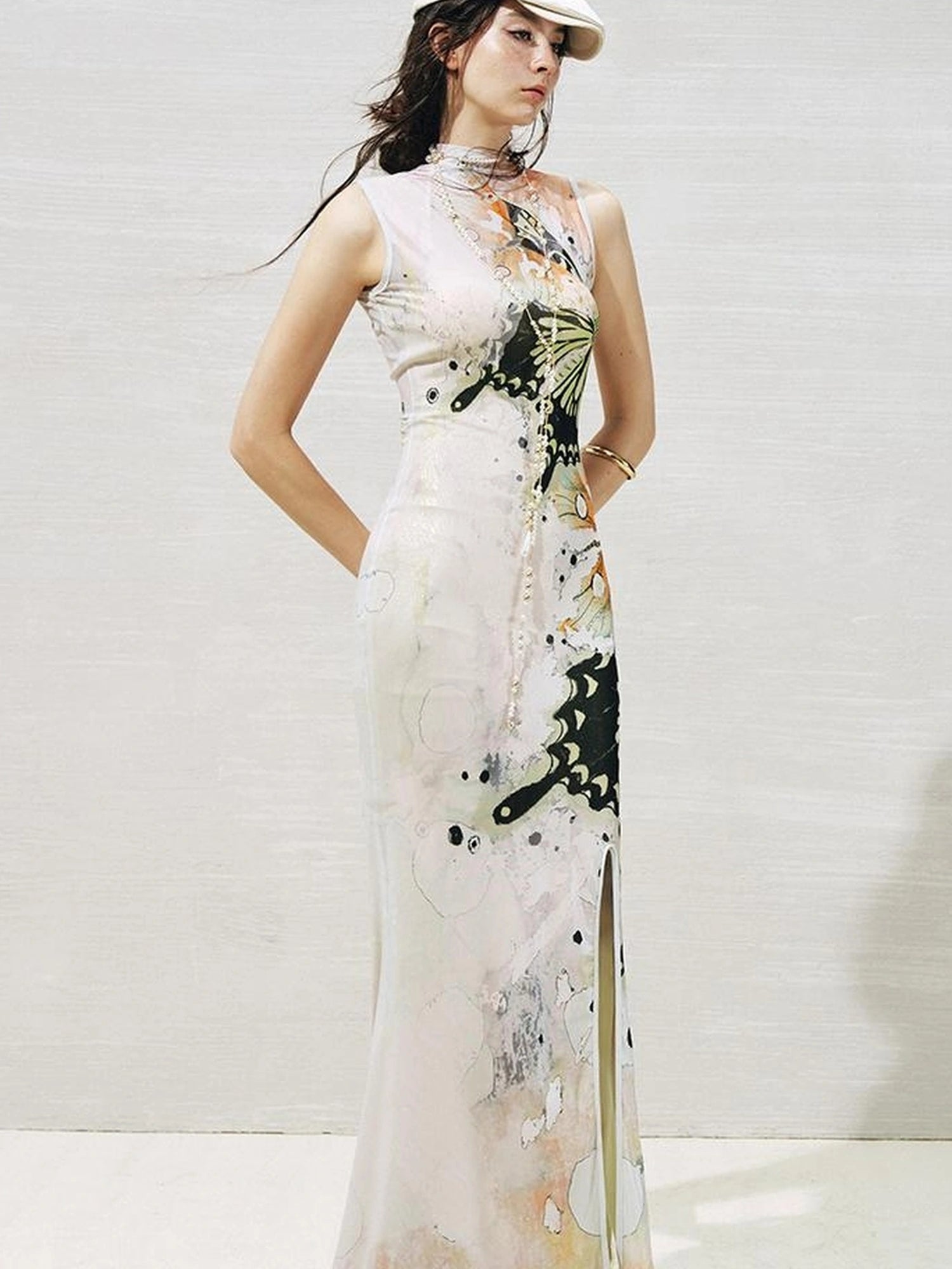 OfAkiva Akiva S Butterfly Print Two Piece Slit Dress Set