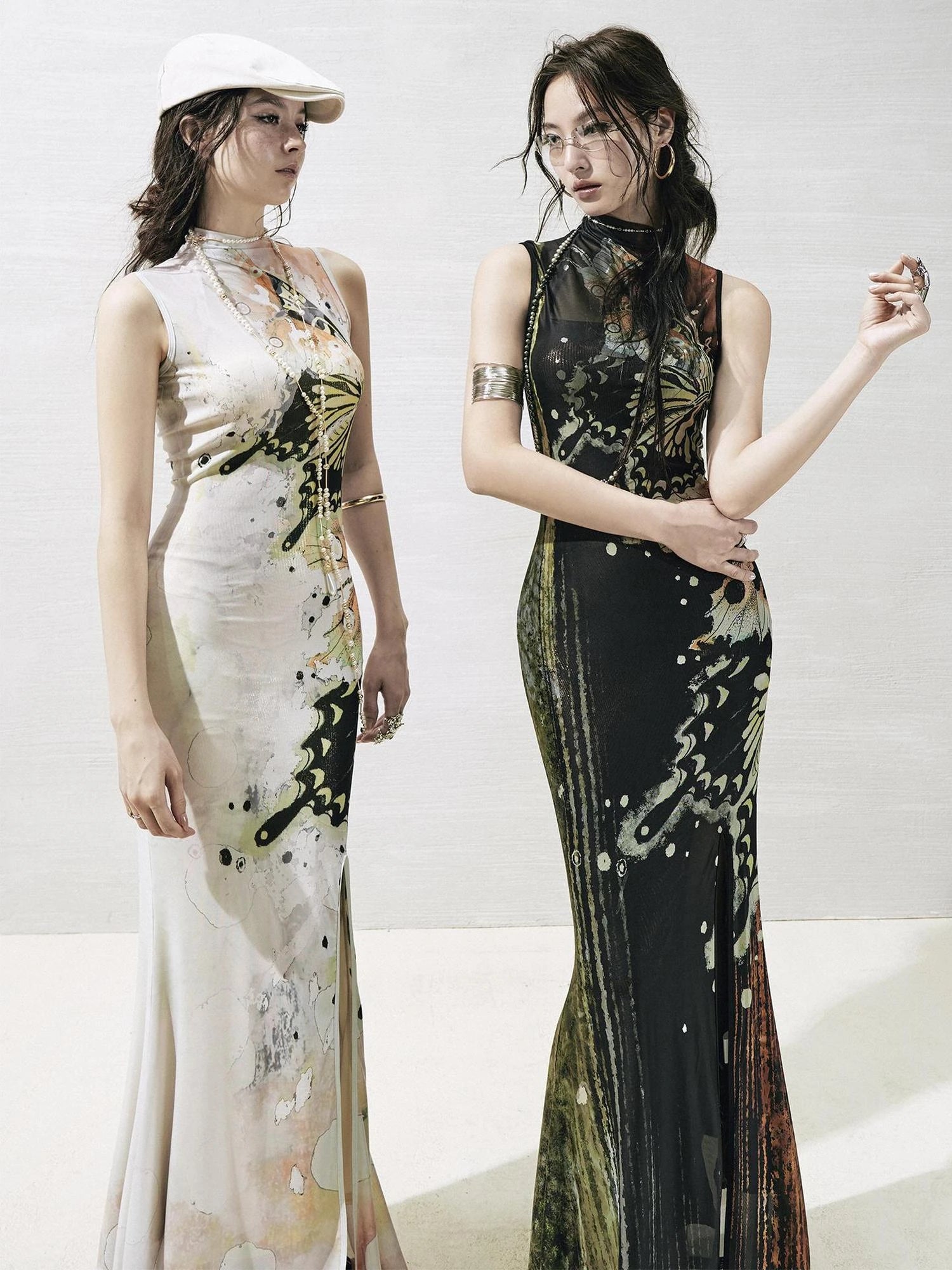 OfAkiva Akiva S Butterfly Print Two Piece Slit Dress Set