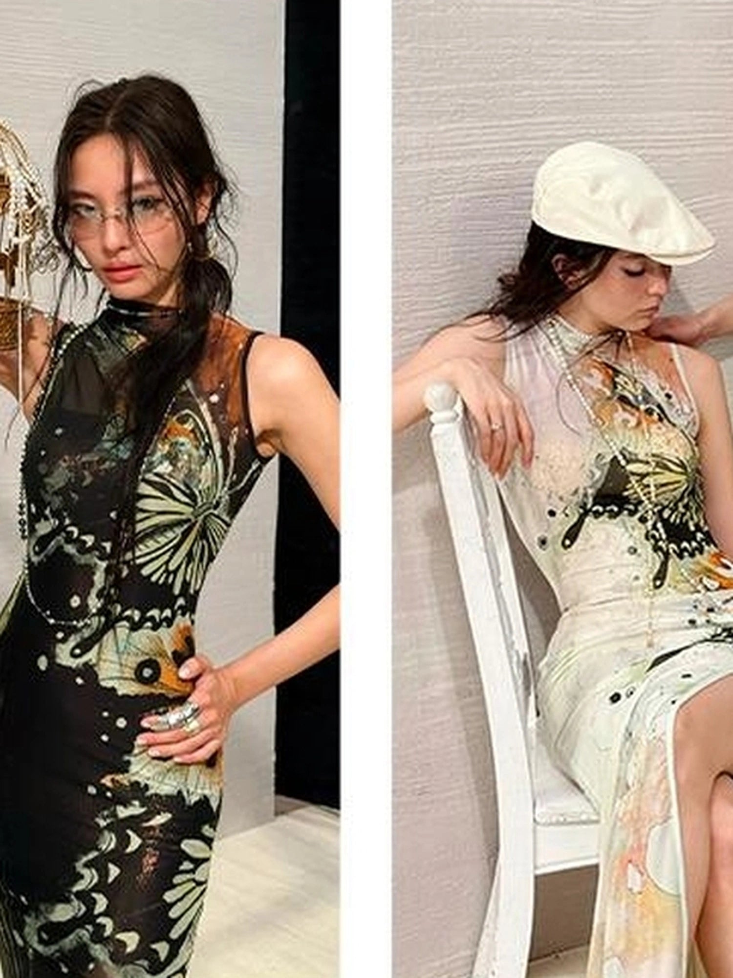 OfAkiva Akiva S Butterfly Print Two Piece Slit Dress Set