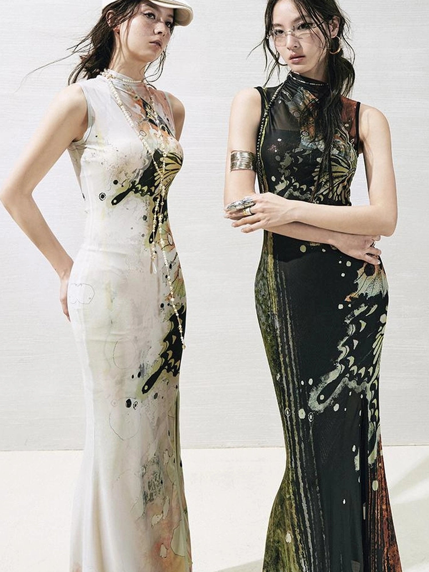 OfAkiva Akiva S Butterfly Print Two Piece Slit Dress Set