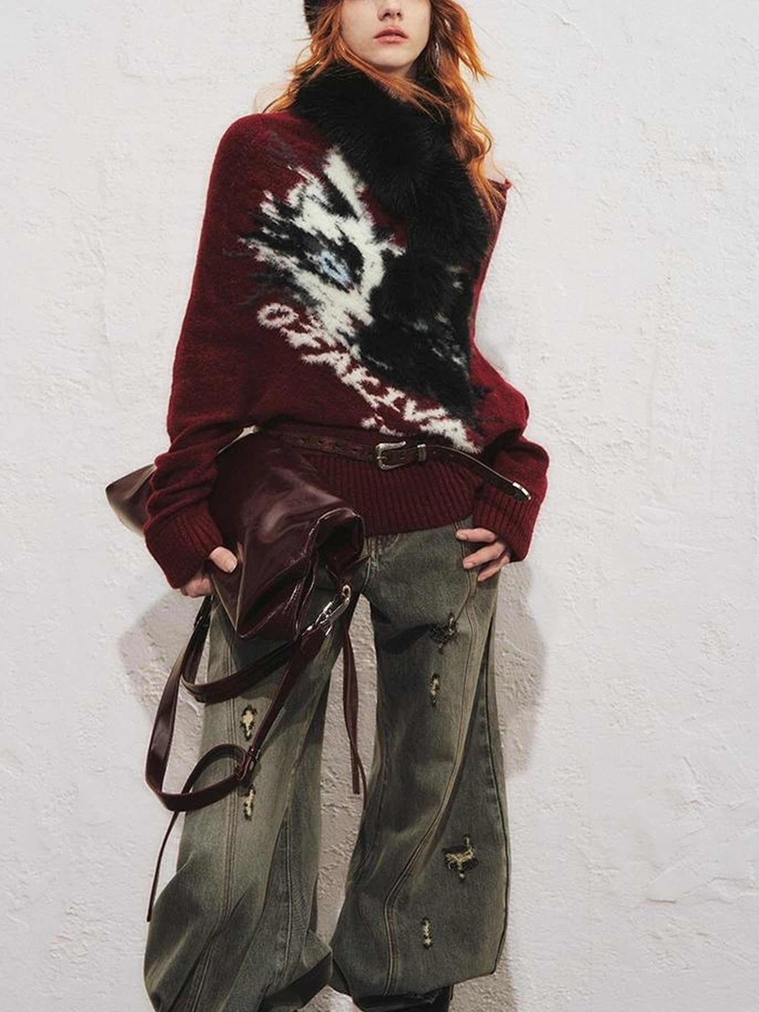 OfAkiva Akiva Tortoiseshell Print Knit Slouch Beanie