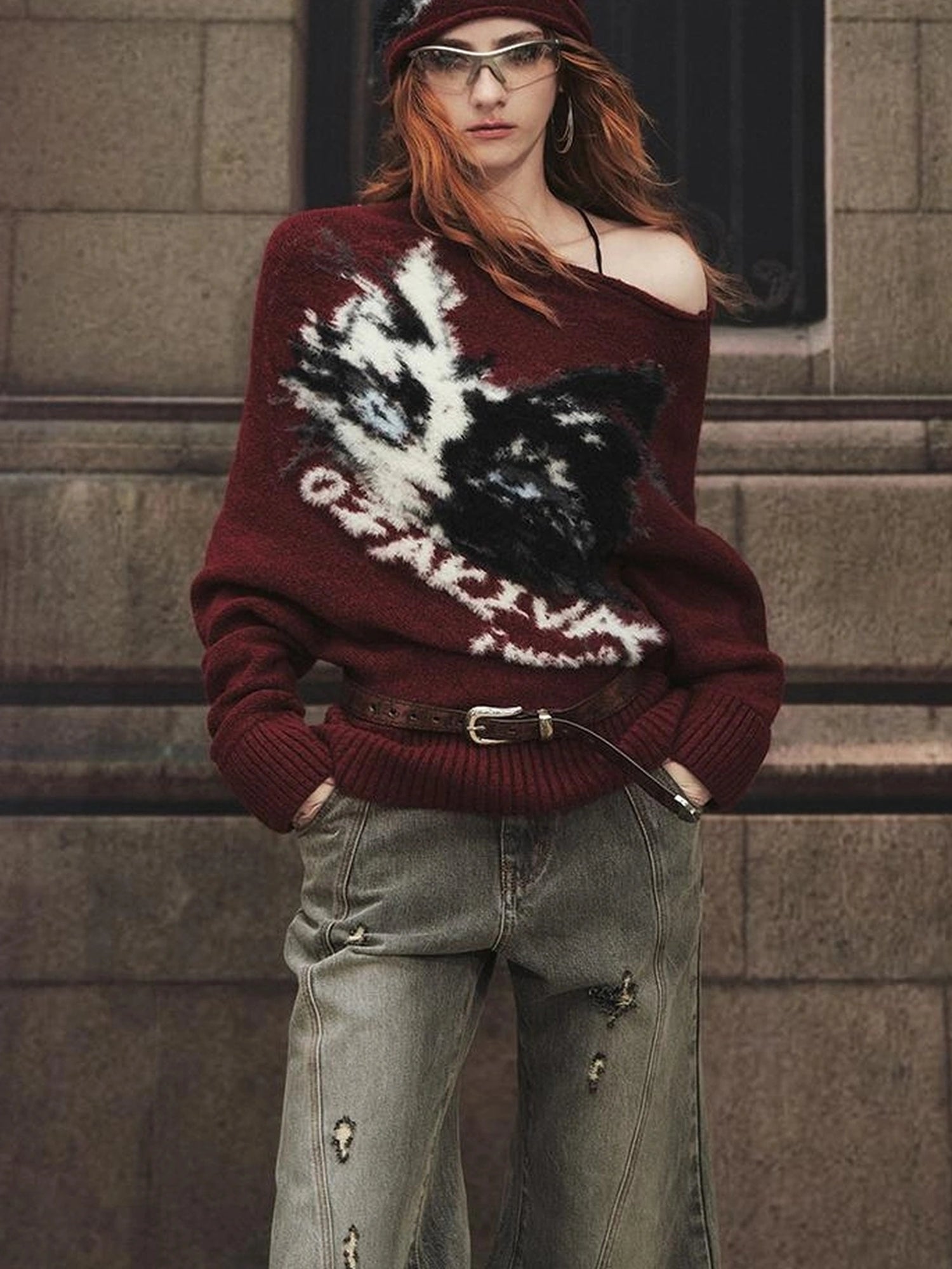 OfAkiva Akiva Tortoiseshell Print Knit Slouch Beanie