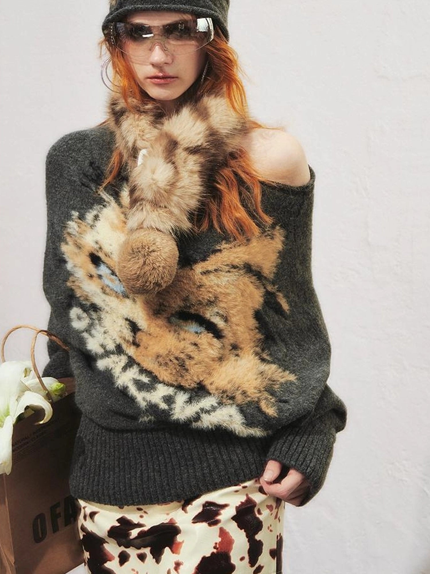 OfAkiva Akiva Tortoiseshell Print Knit Slouch Beanie