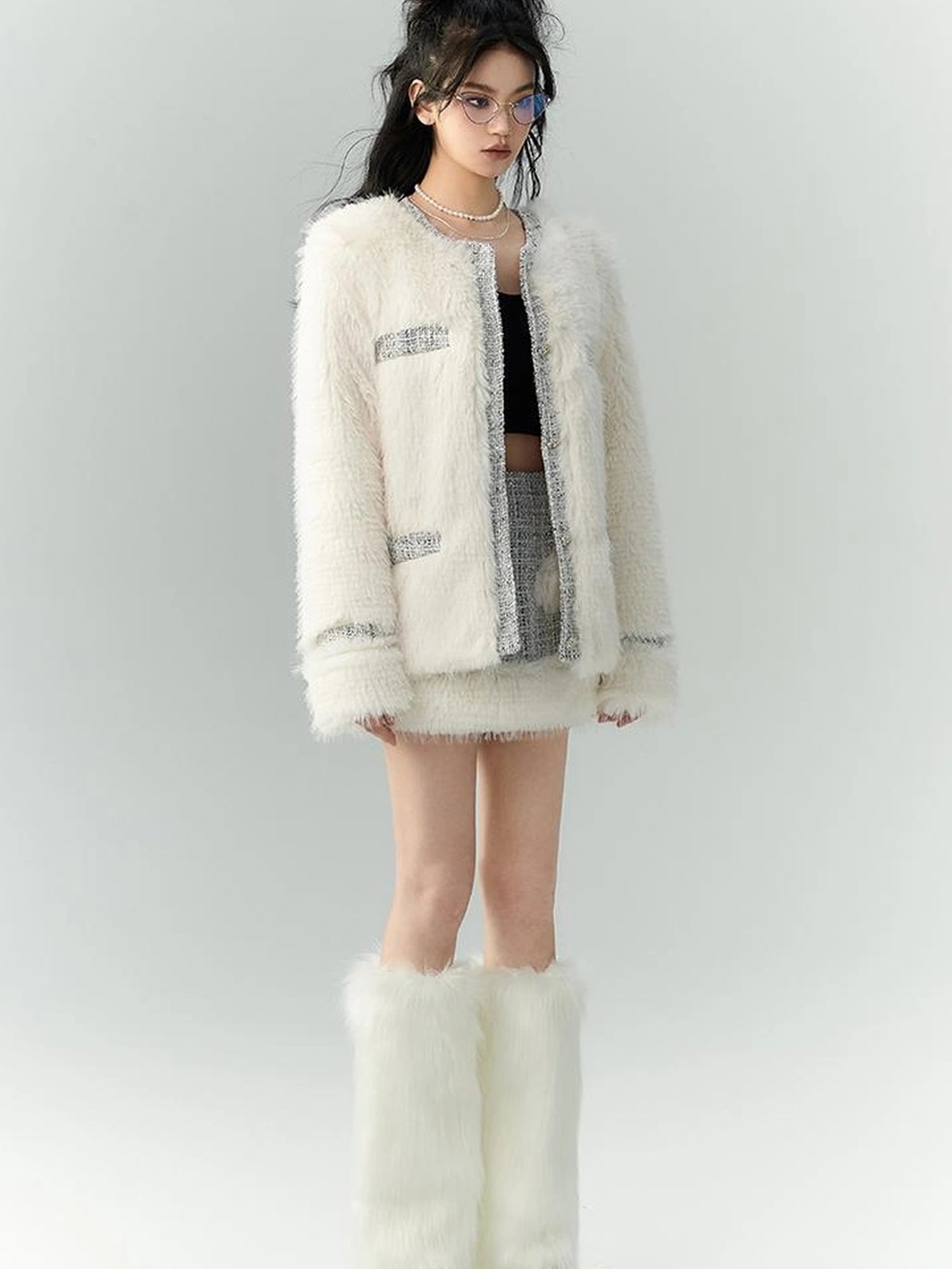 OfAkiva Akiva Tweed And Fur Coat Set Vintage Chic