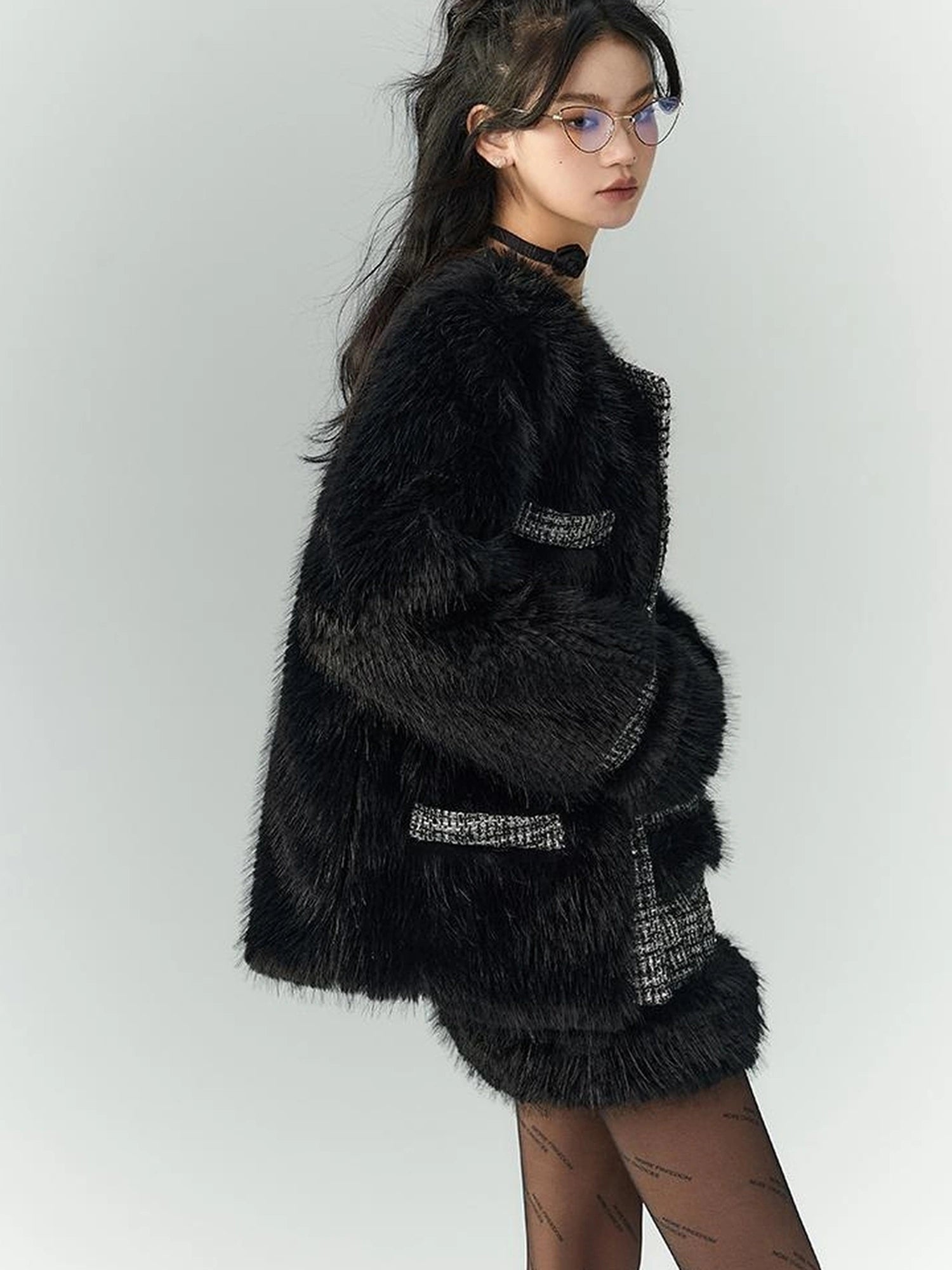 OfAkiva Akiva Tweed And Fur Coat Set Vintage Chic