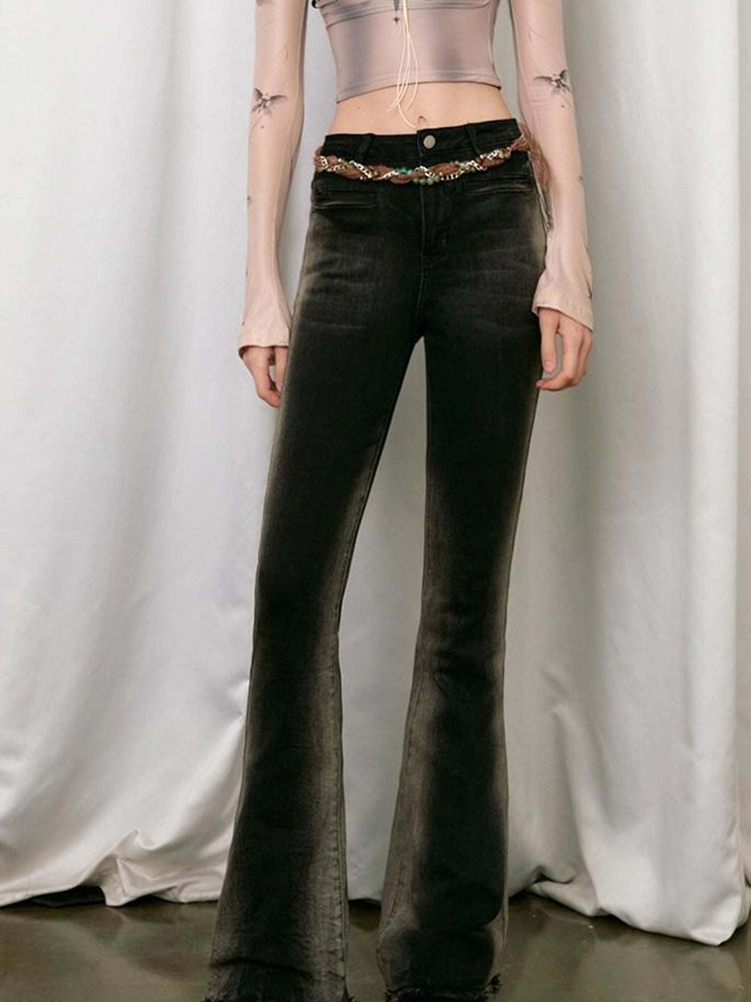 OfAkiva Akiva Vintage Wash Tapered Jeans With Raw Hem