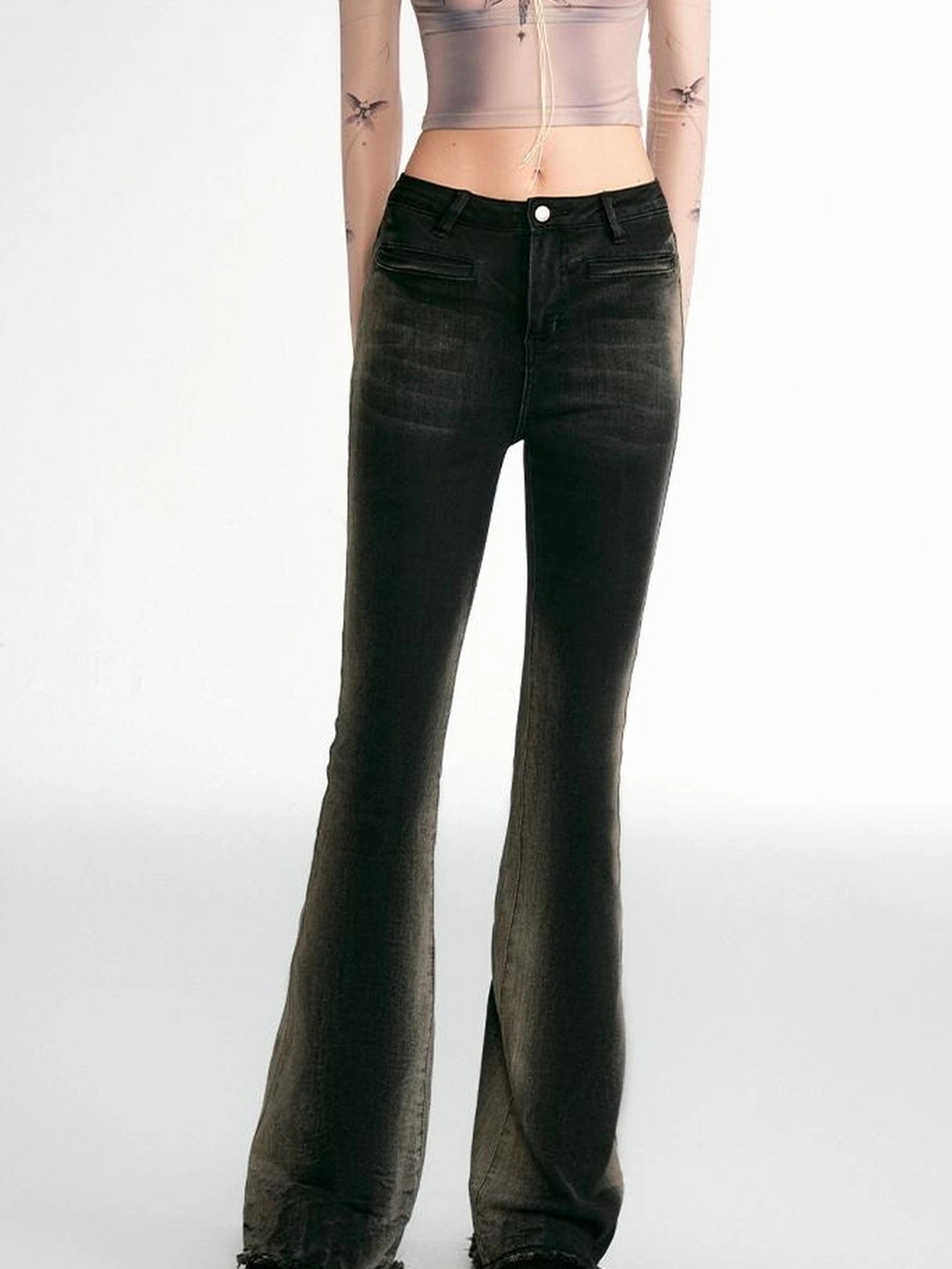 OfAkiva Akiva Vintage Wash Tapered Jeans With Raw Hem