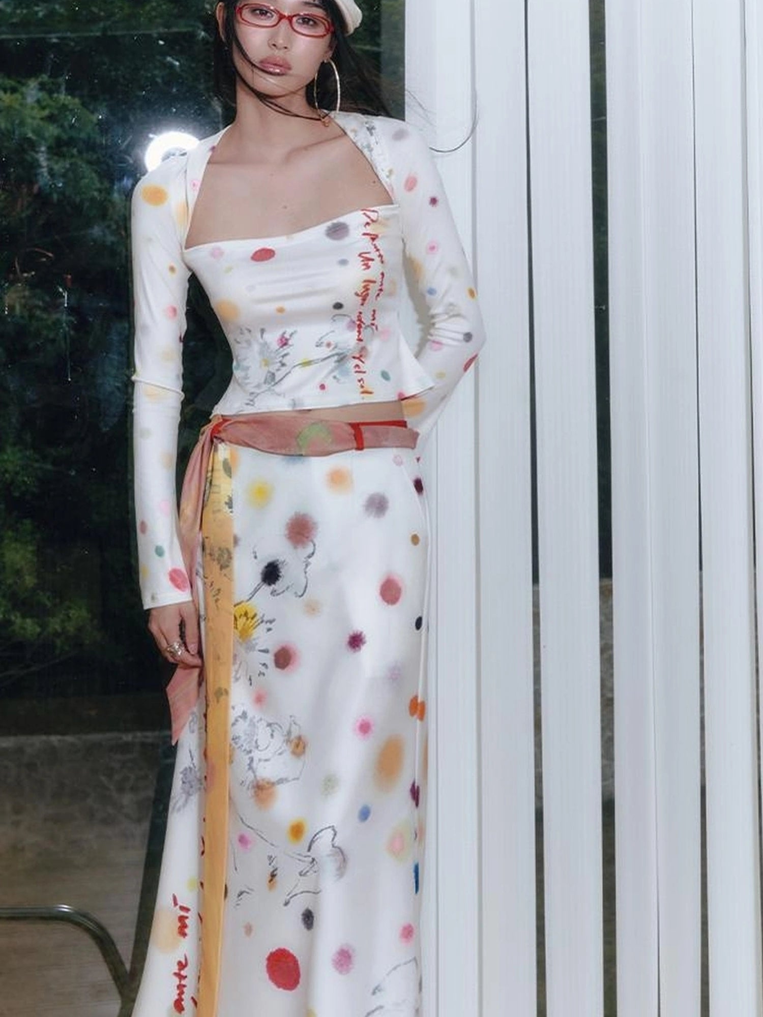 OfAkiva Akiva White Noise Floral Print A Line Skirt