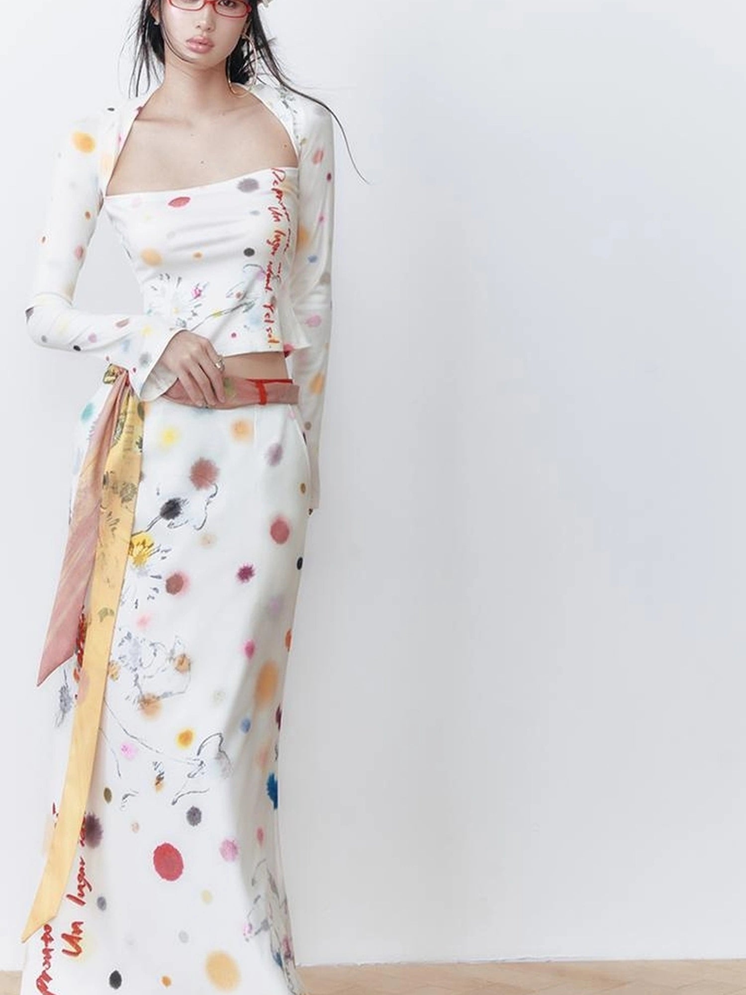 OfAkiva Akiva White Noise Floral Print A Line Skirt