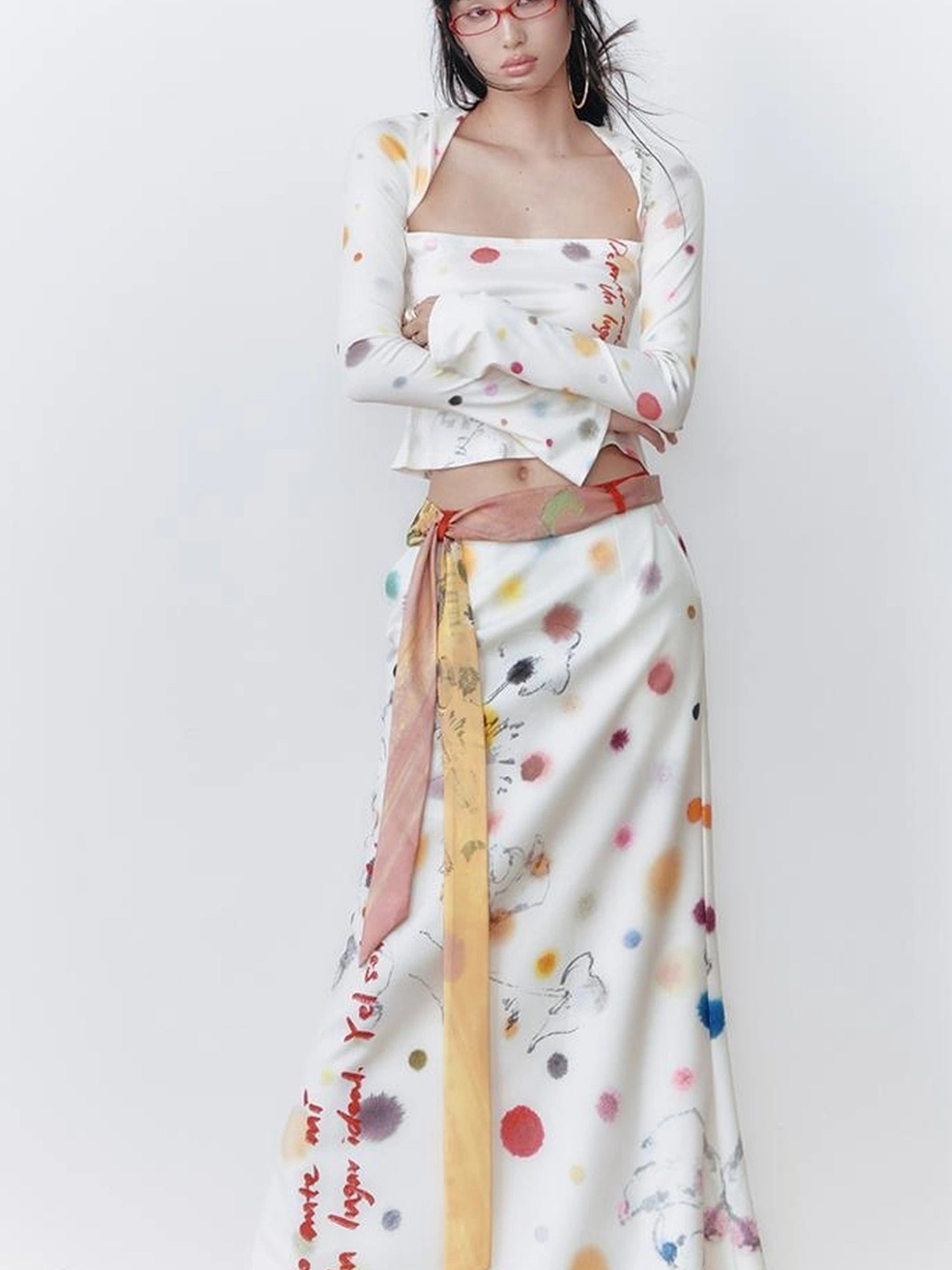 OfAkiva Akiva White Noise Floral Print A Line Skirt