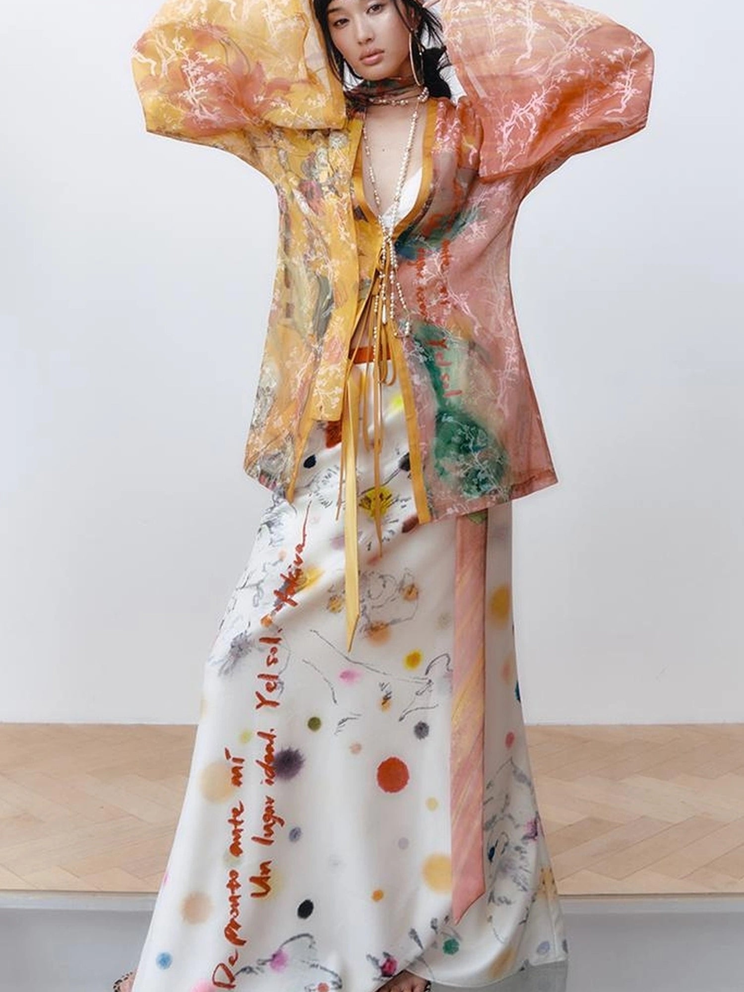 OfAkiva Akiva White Noise Floral Print A Line Skirt