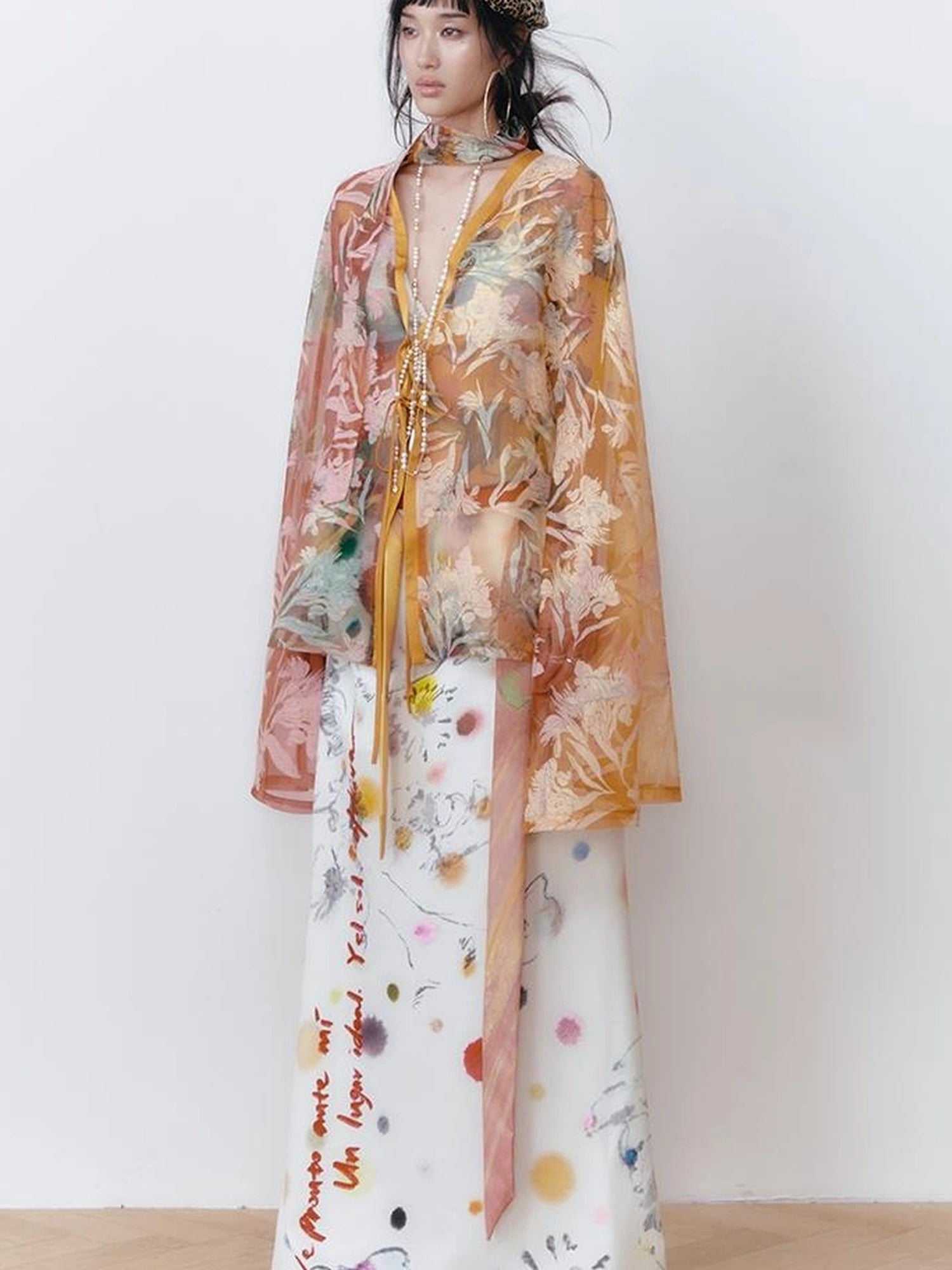 OfAkiva Akiva White Noise Floral Print A Line Skirt