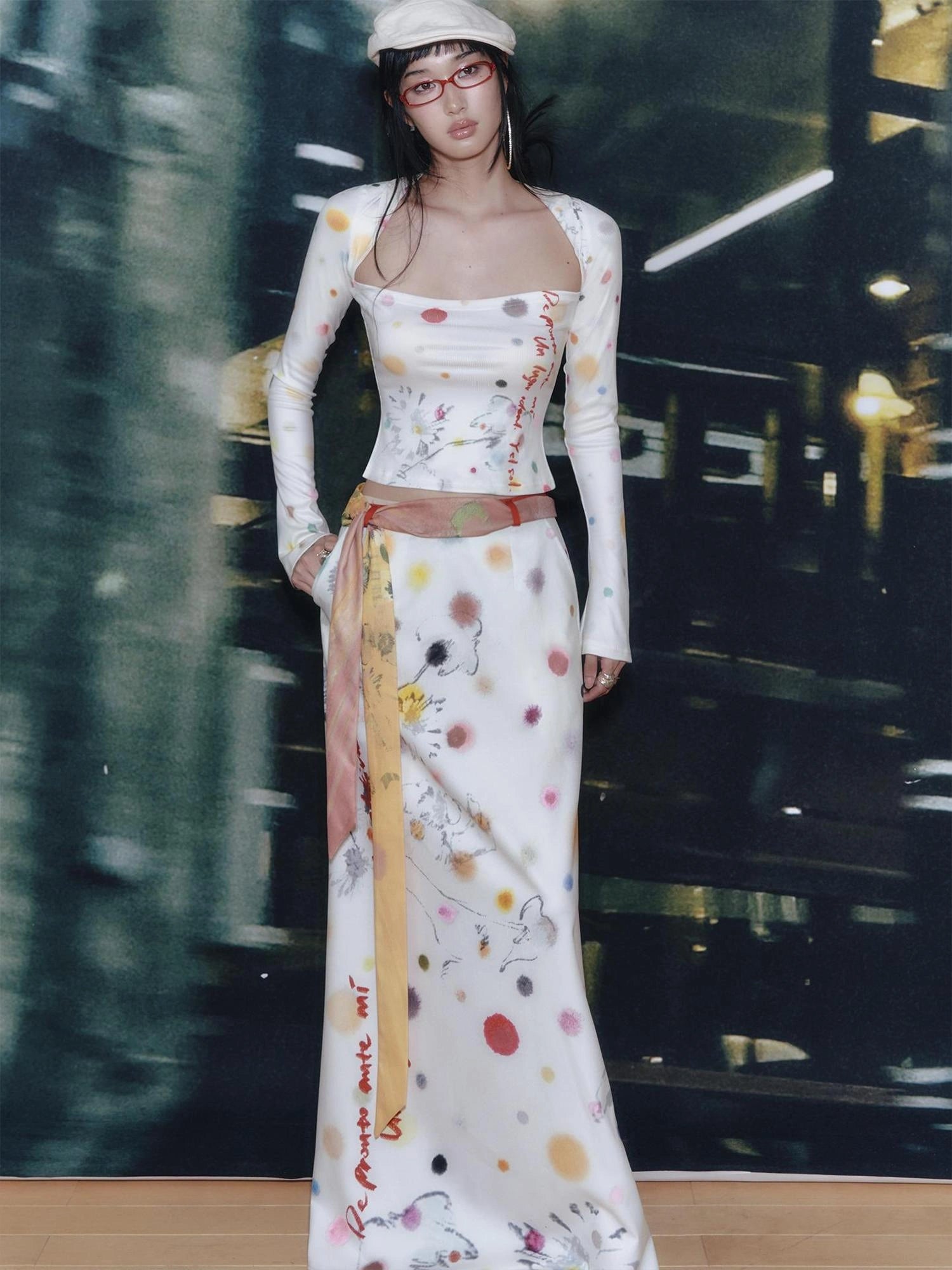 OfAkiva Akiva White Noise Floral Print A Line Skirt