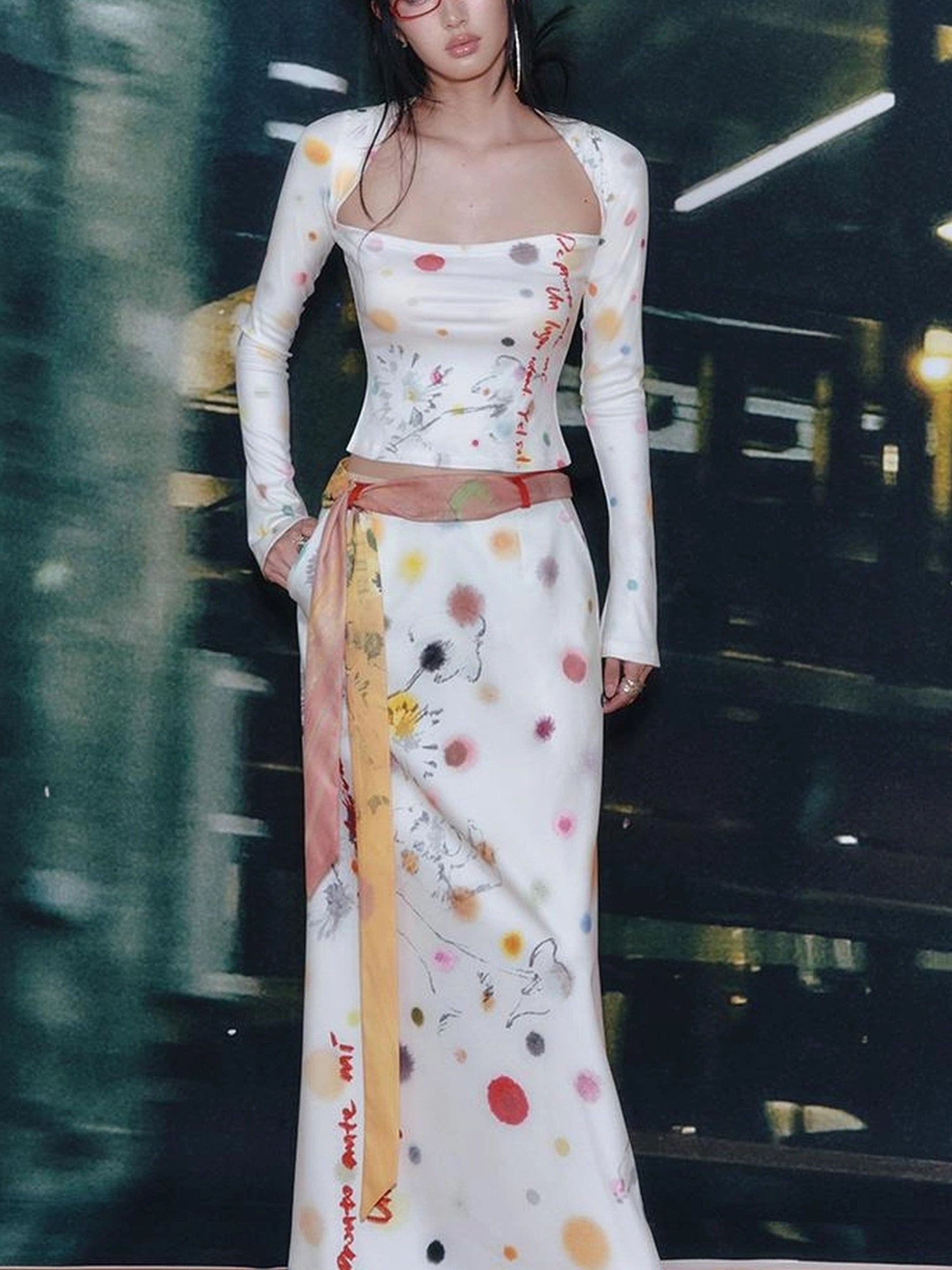 OfAkiva Akiva White Noise Floral Print A Line Skirt