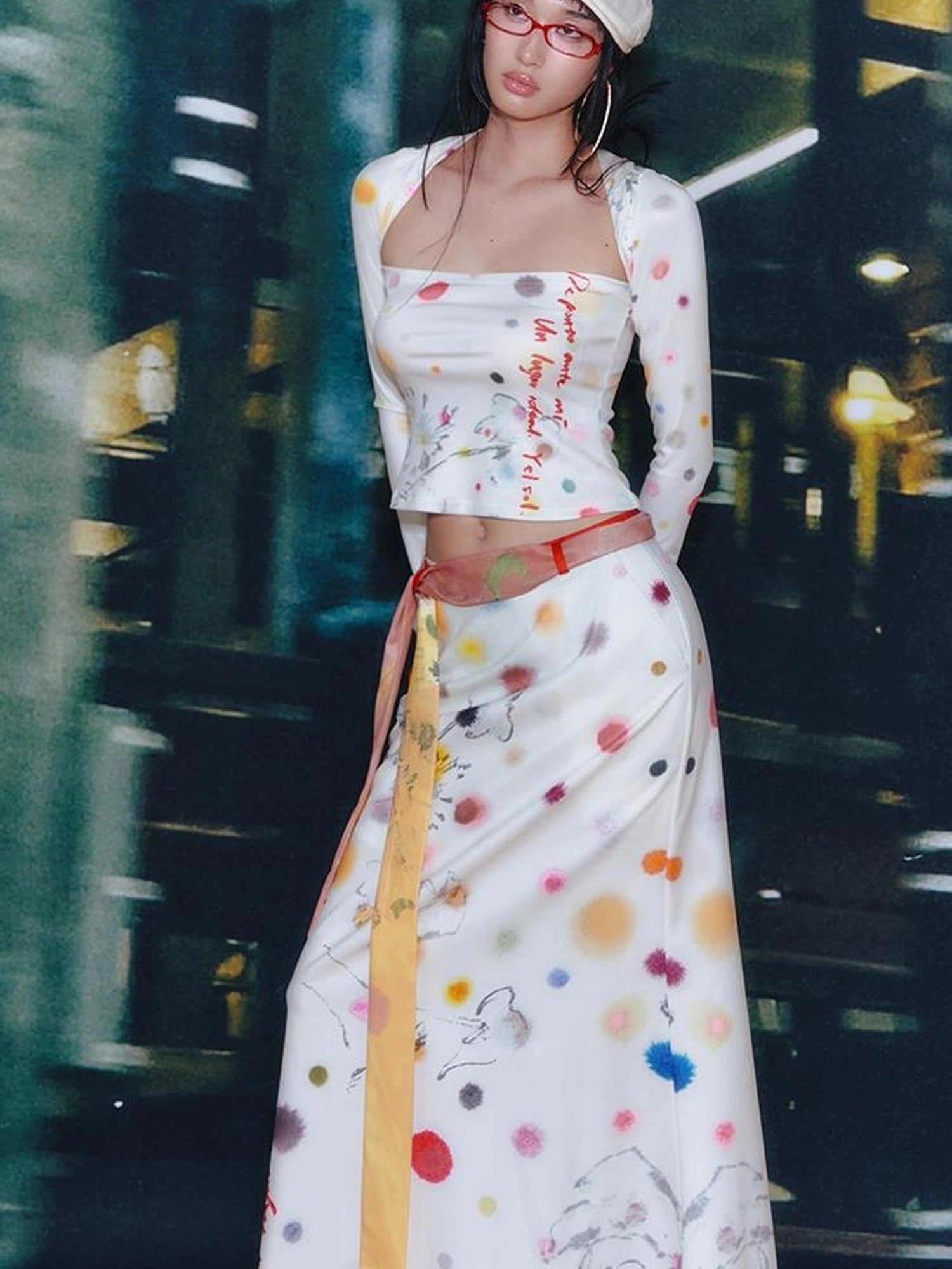 OfAkiva Akiva White Noise Floral Print A Line Skirt