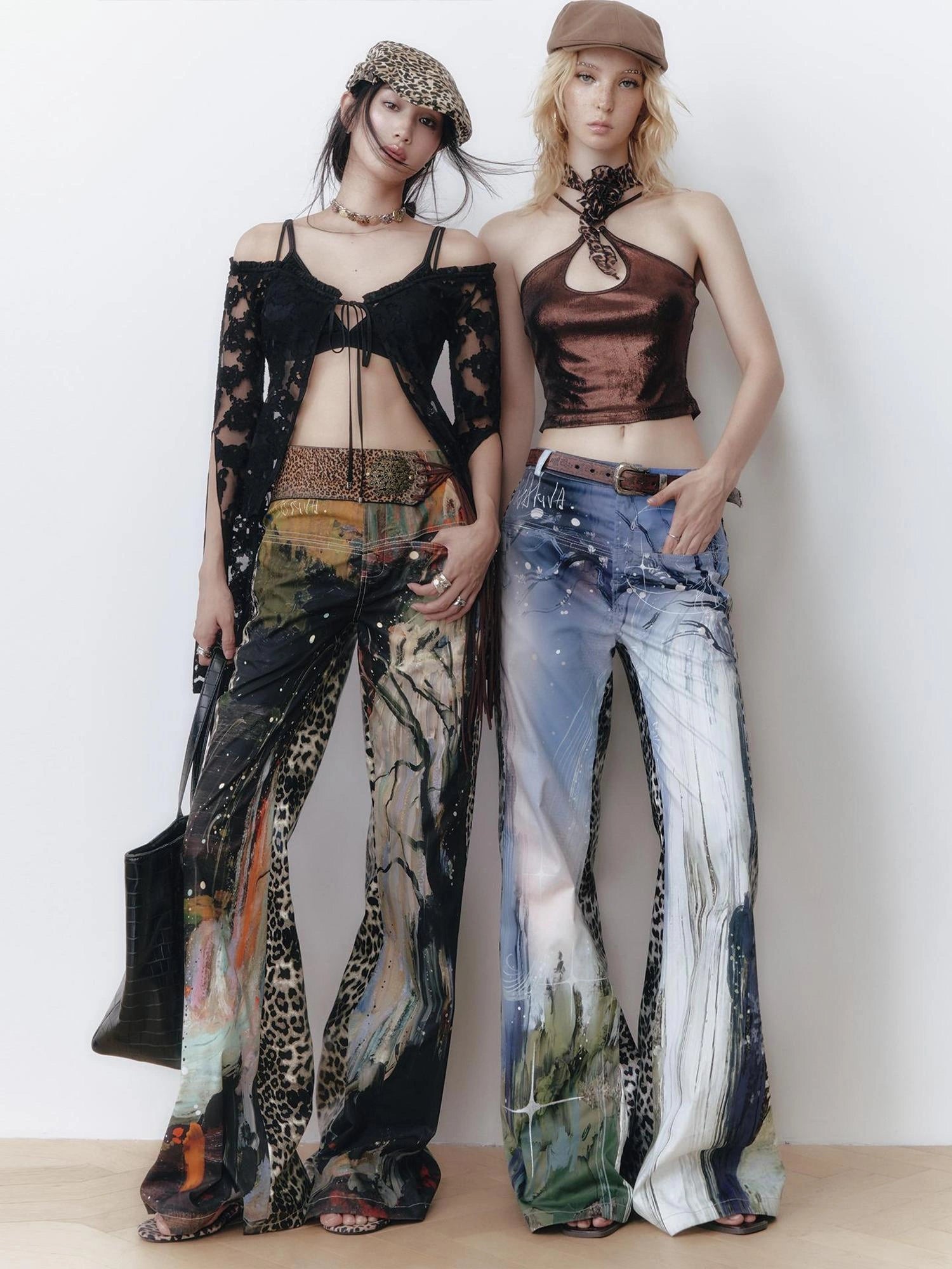 OfAkiva Aladdin Waterfall Oil Painting Landscape Print Pants