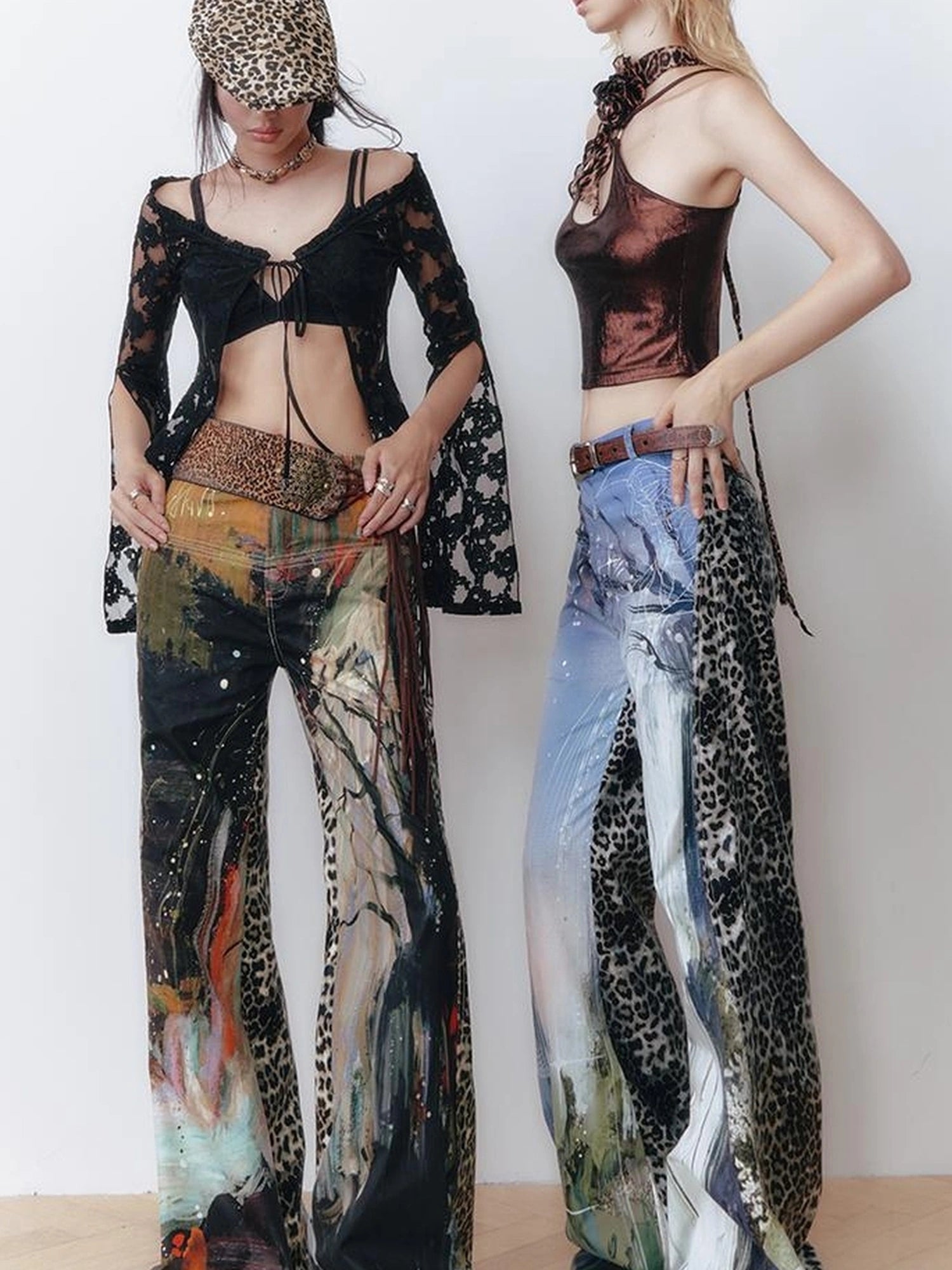 OfAkiva Aladdin Waterfall Oil Painting Landscape Print Pants