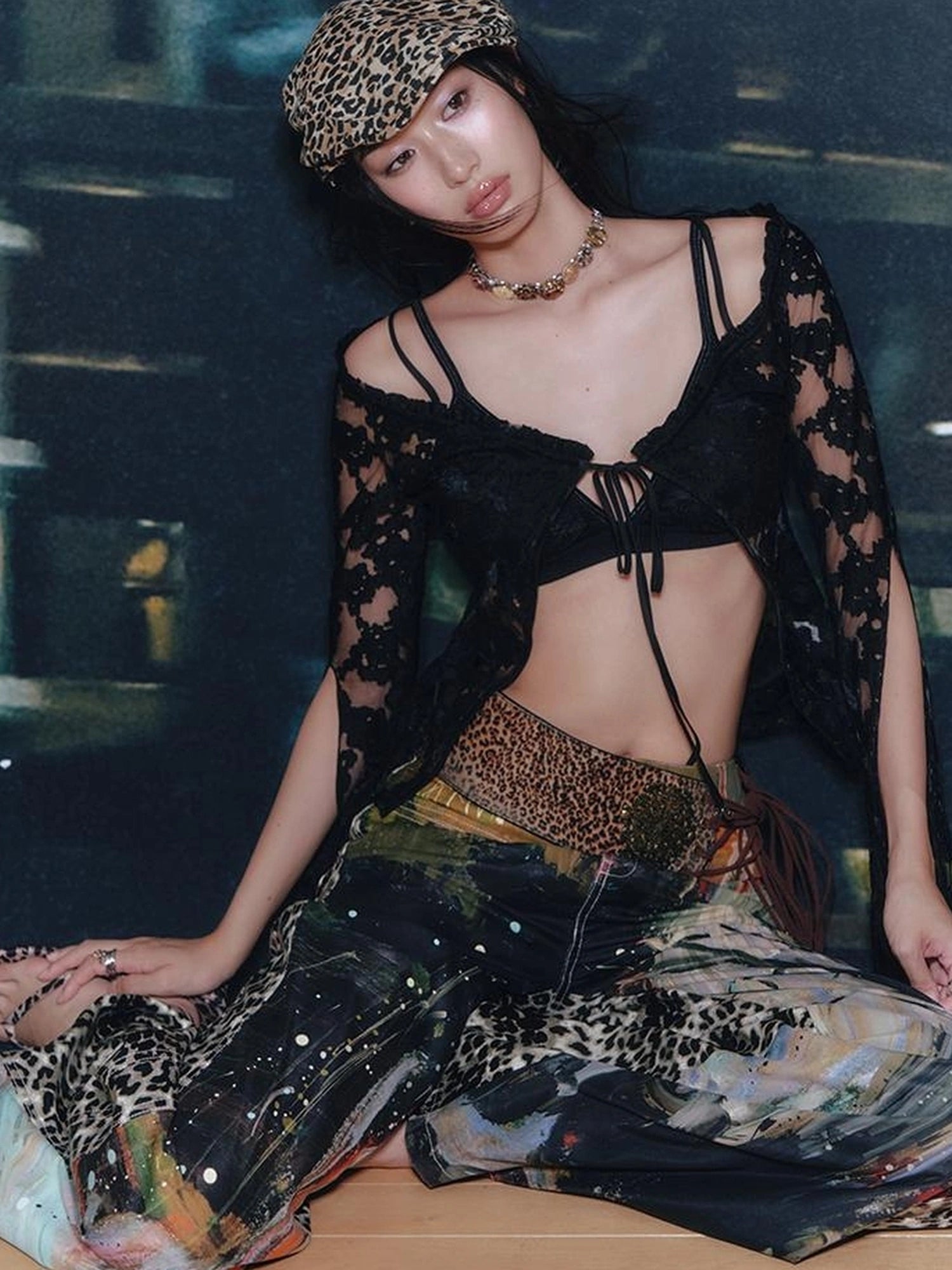 OfAkiva Aladdin Waterfall Oil Painting Landscape Print Pants