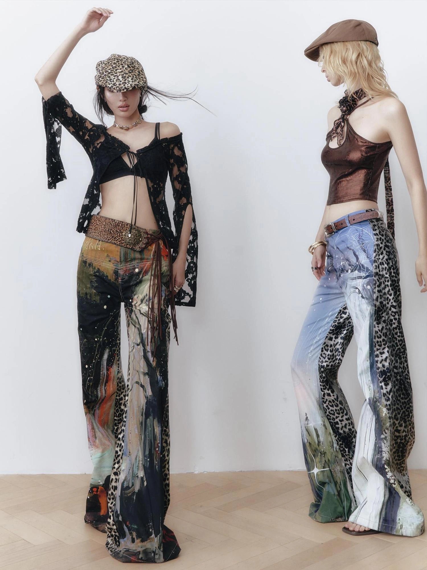 OfAkiva Aladdin Waterfall Oil Painting Landscape Print Pants